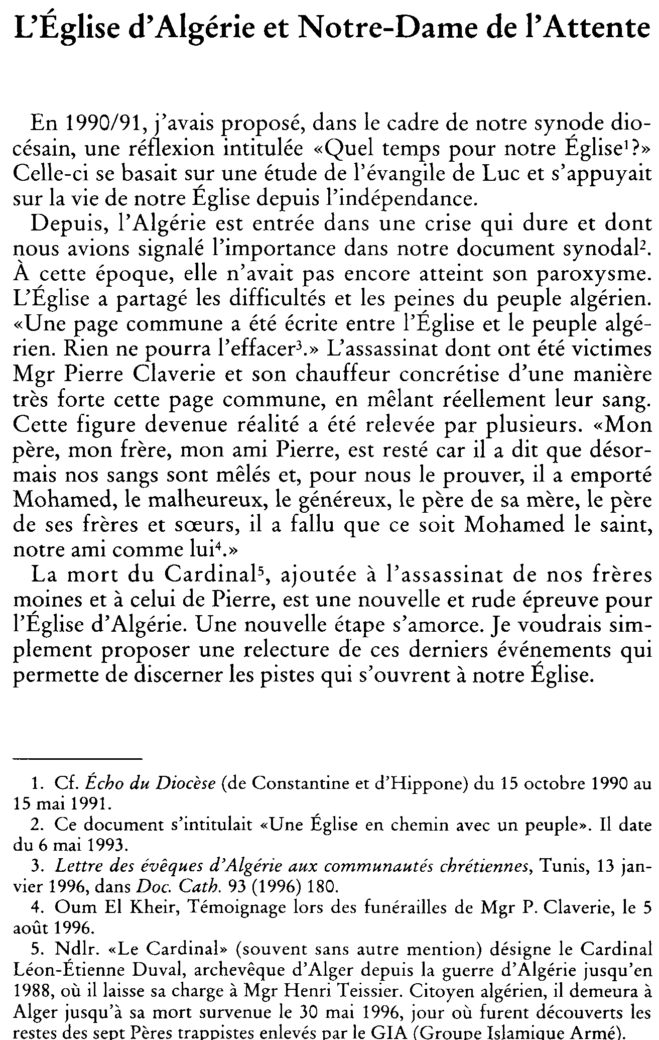 L'Église d'Algérie et Notre-Dame de l'Attente