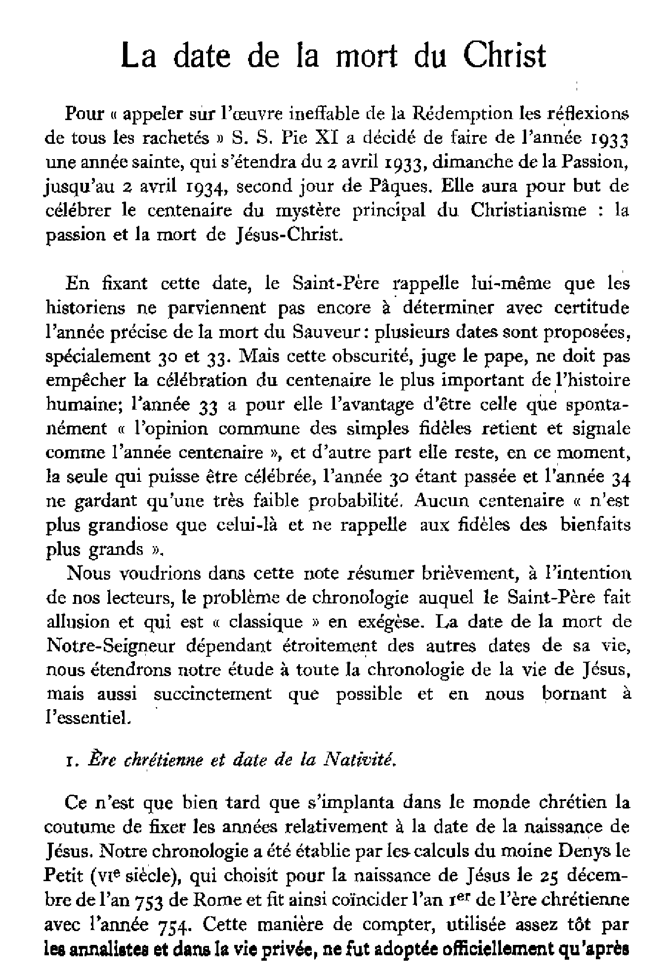 La date de la mort du Christ