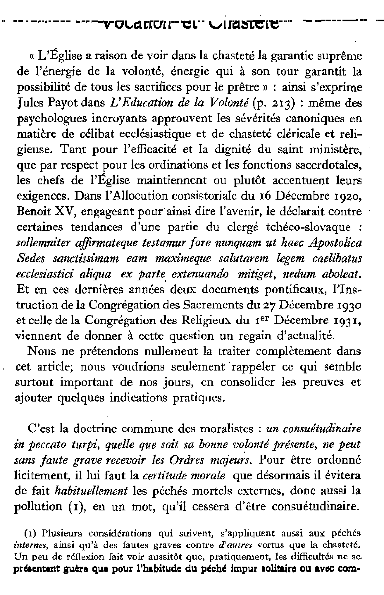 Vocation et Chasteté