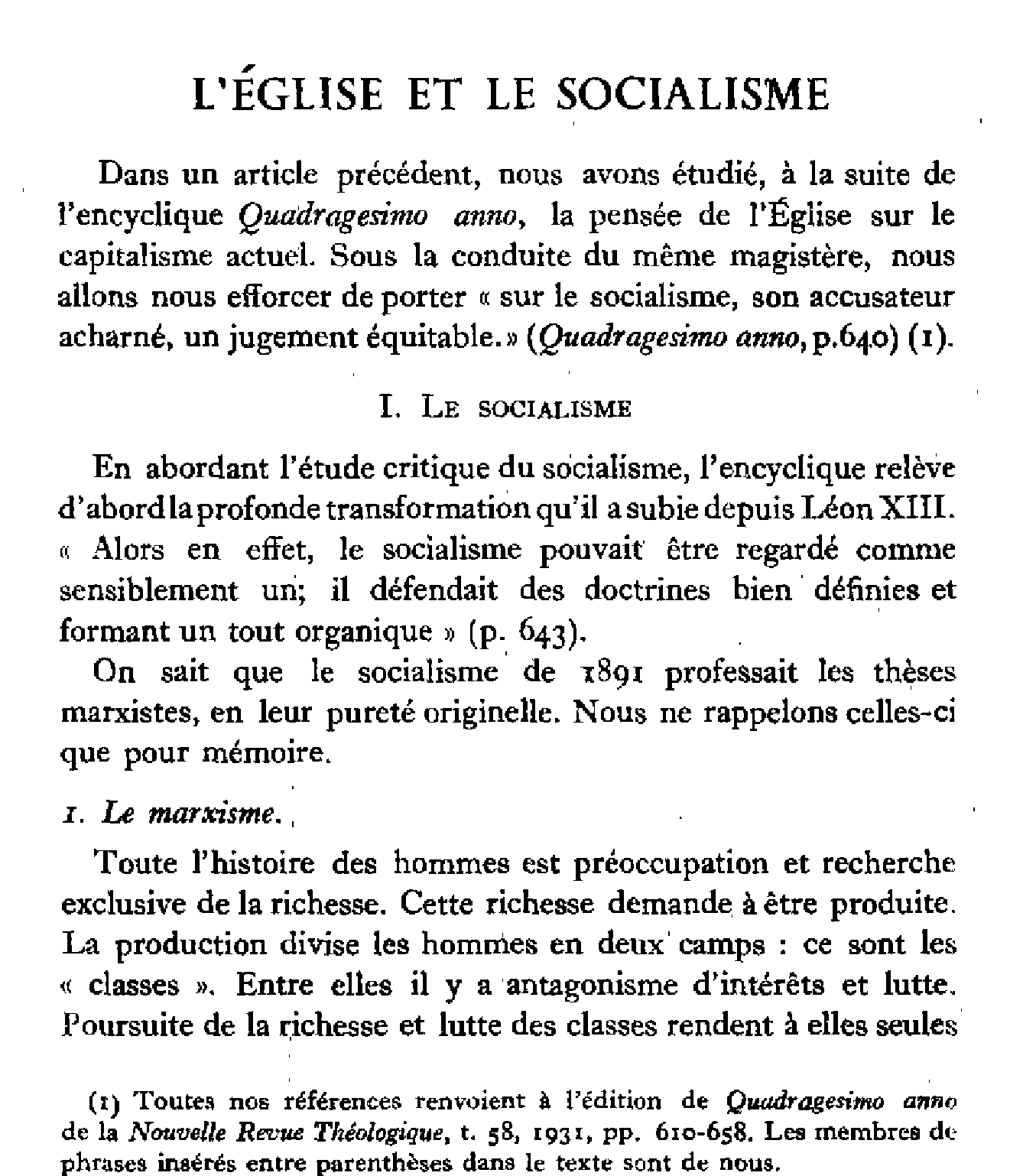 L'Eglise et le socialisme
