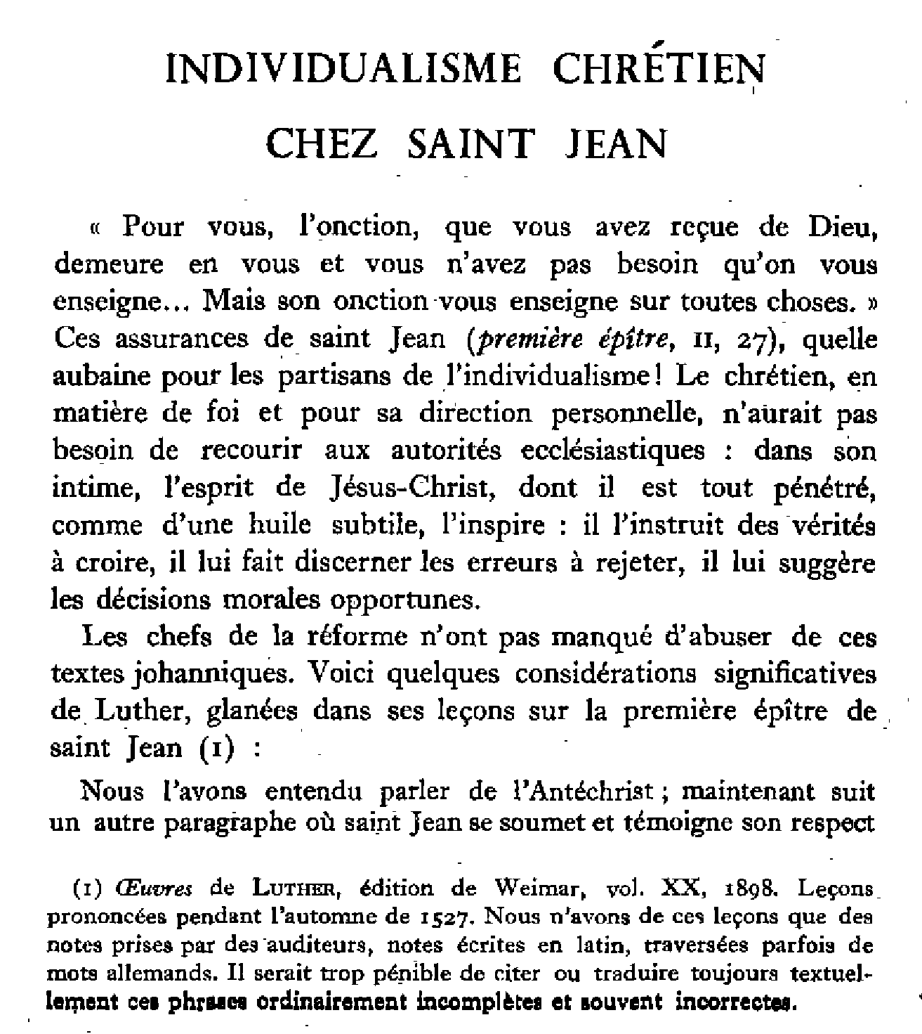 Individualisme chrétien chez Saint Jean