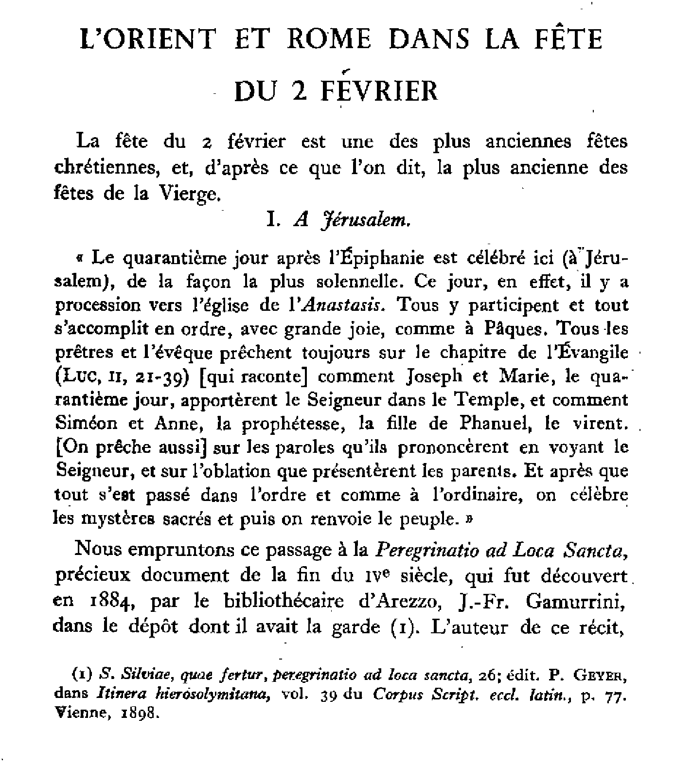 L'Orient et Rome dans la fête du 2 Février