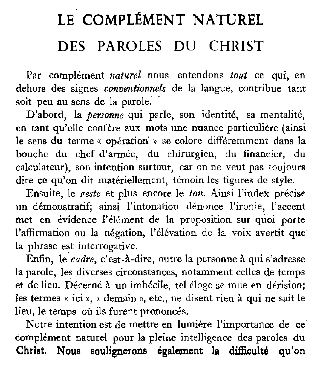 Le complément naturel des paroles du Christ