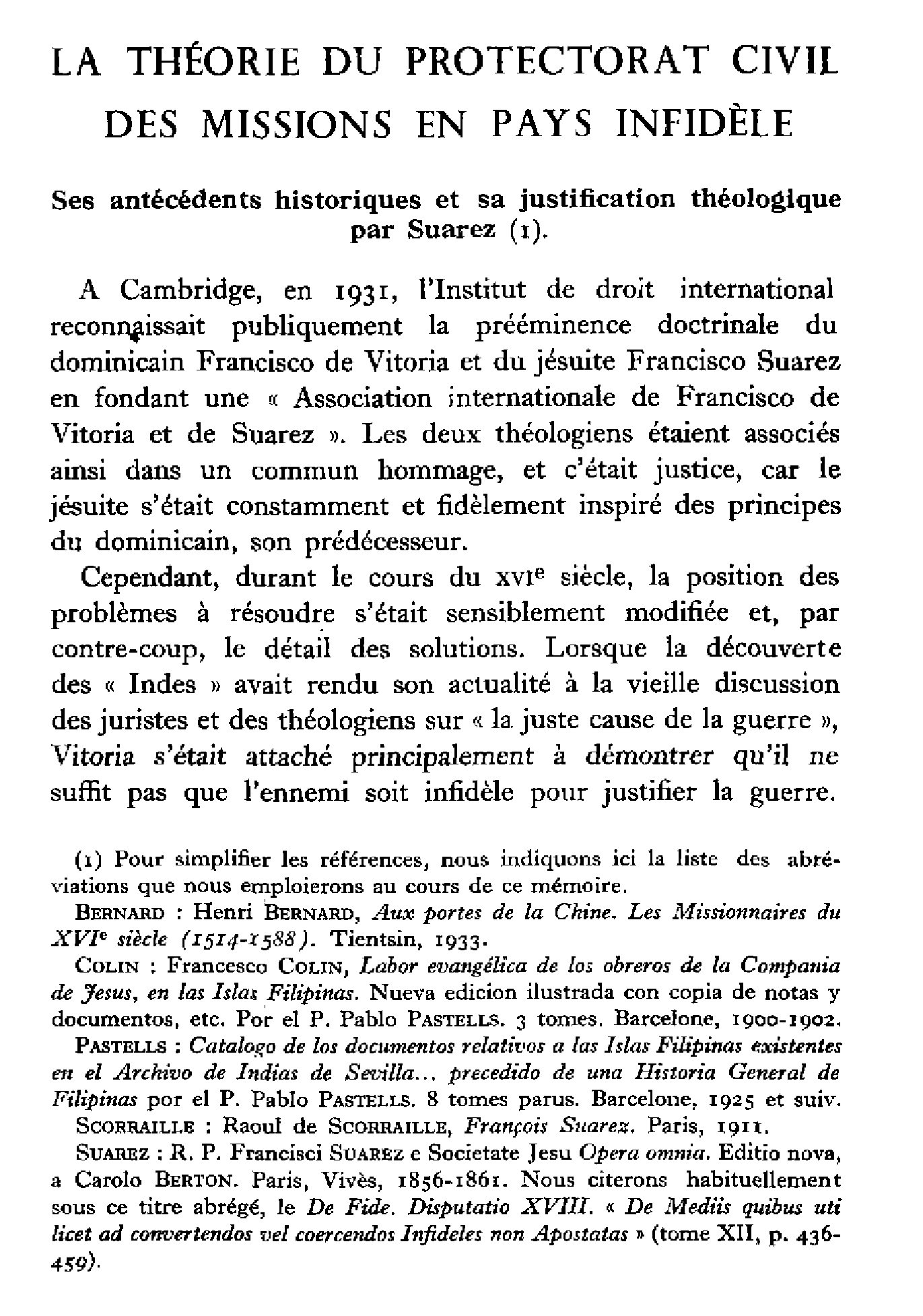 La théorie du protectorat civil des missions en pays infidèle