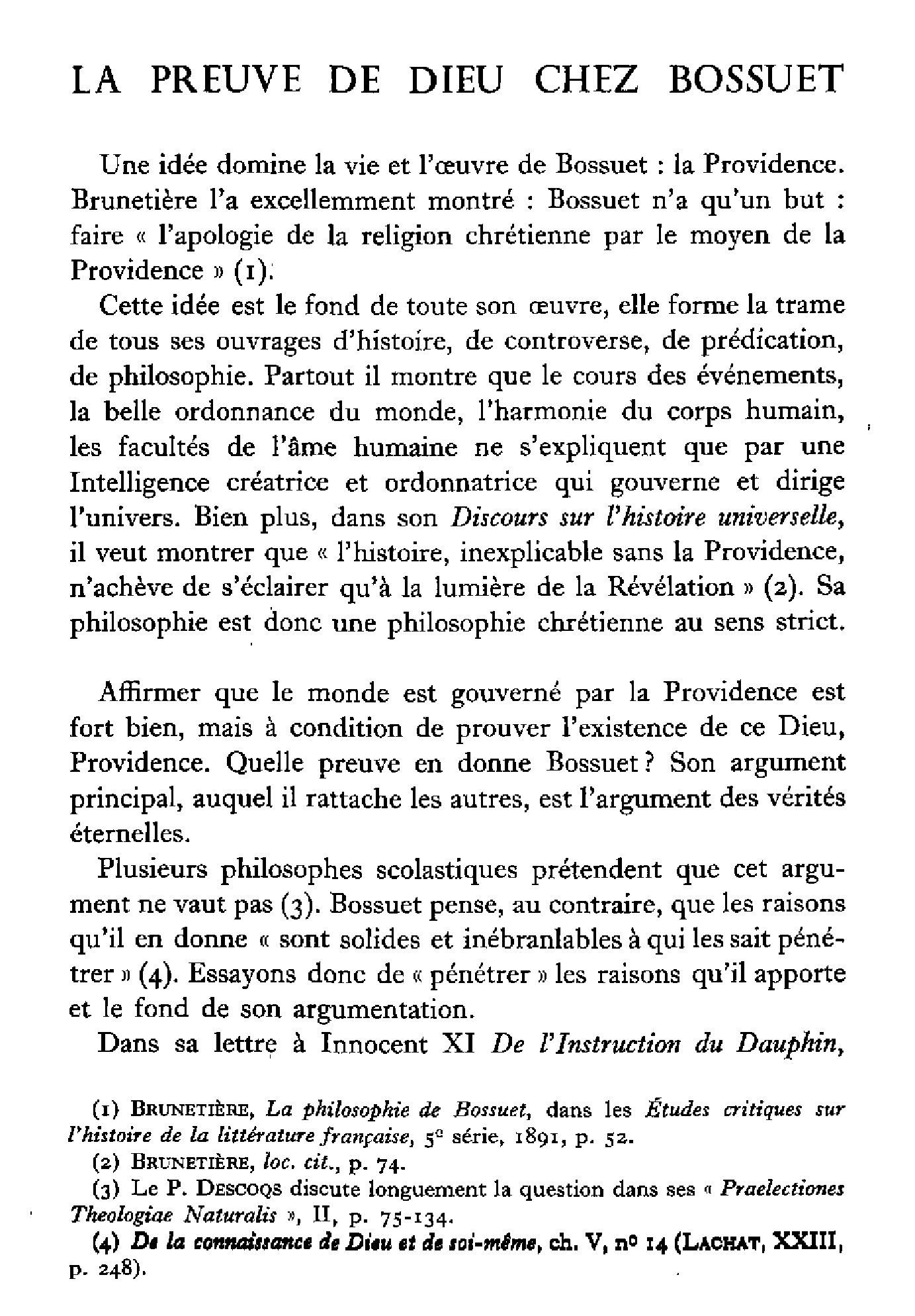 La preuve de Dieu chez Bossuet