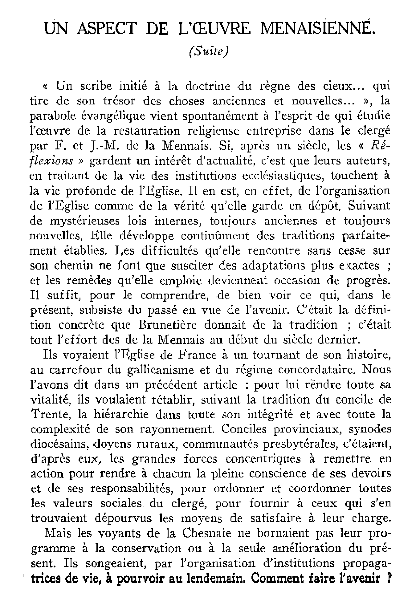 Un aspect de l'oeuvre Ménaisienne (2)