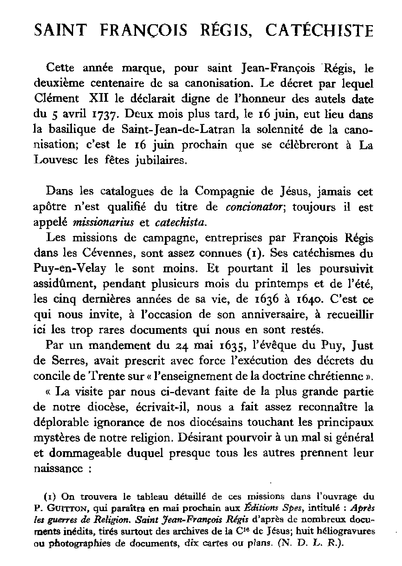 Saint François Régis, catéchiste