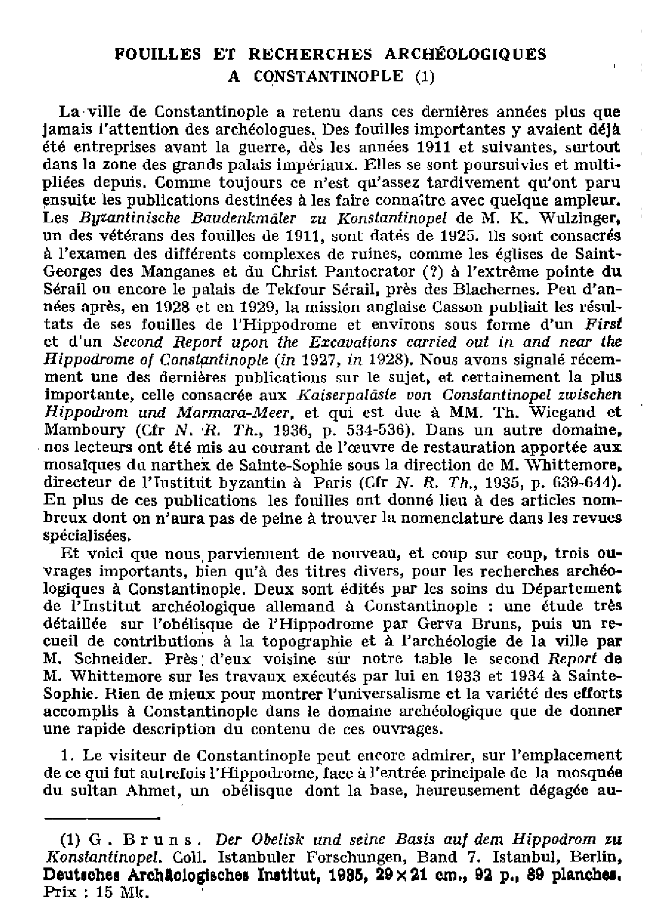 Fouilles et recherches archéologiques à Constantinople