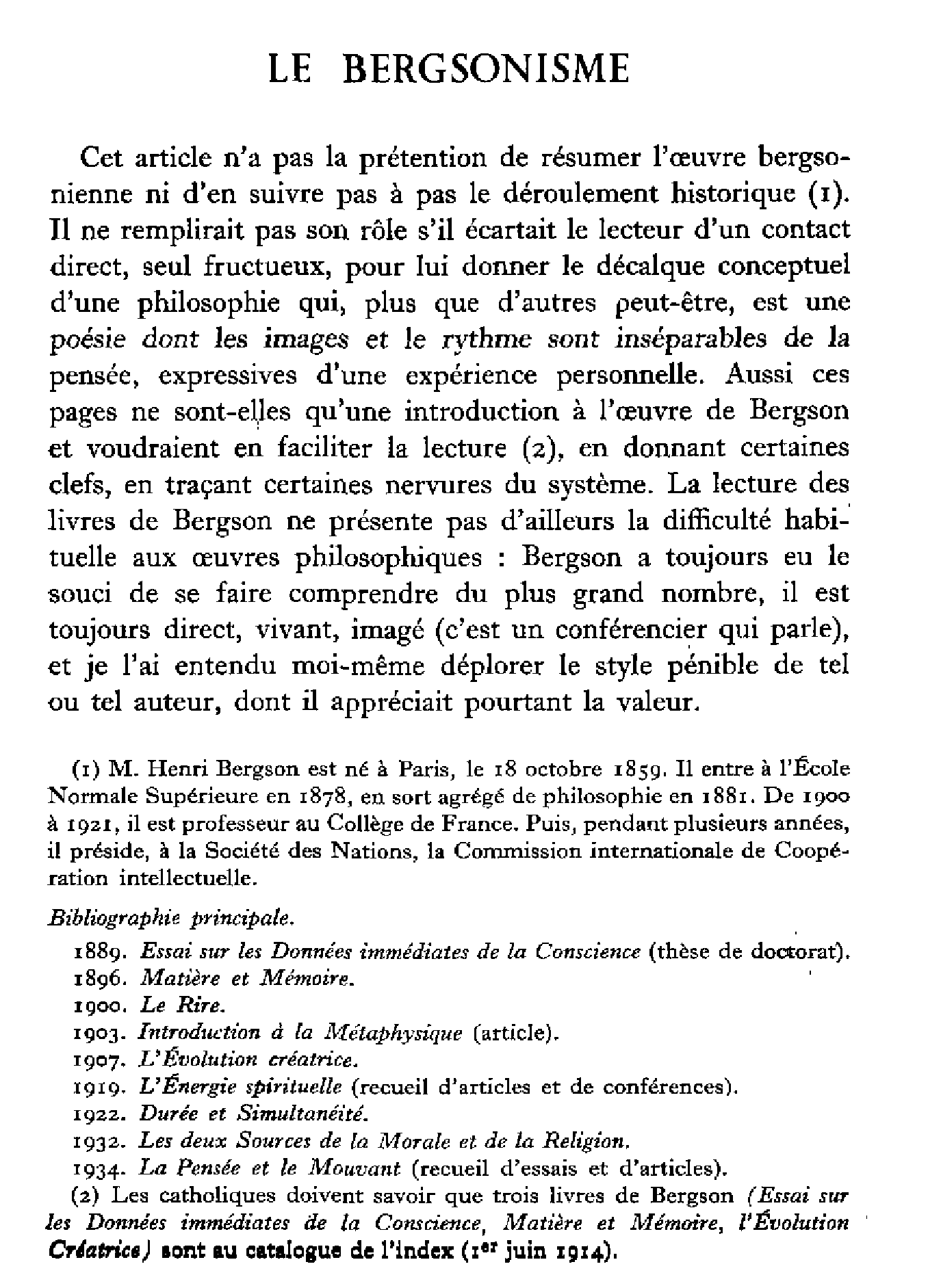 Le Bergsonisme (1)