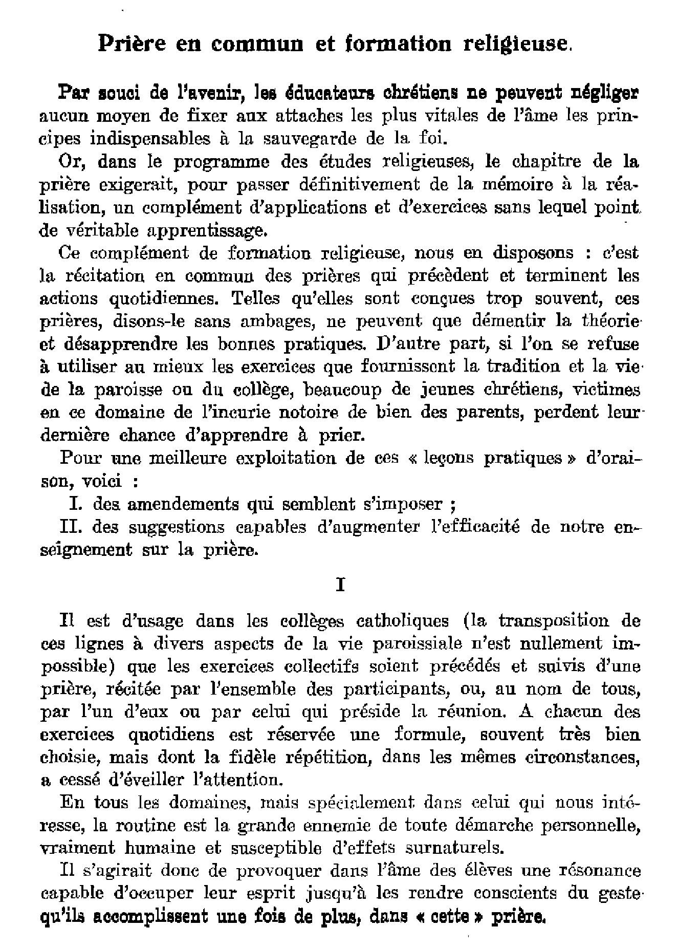 Prière en commun et formation religieuse