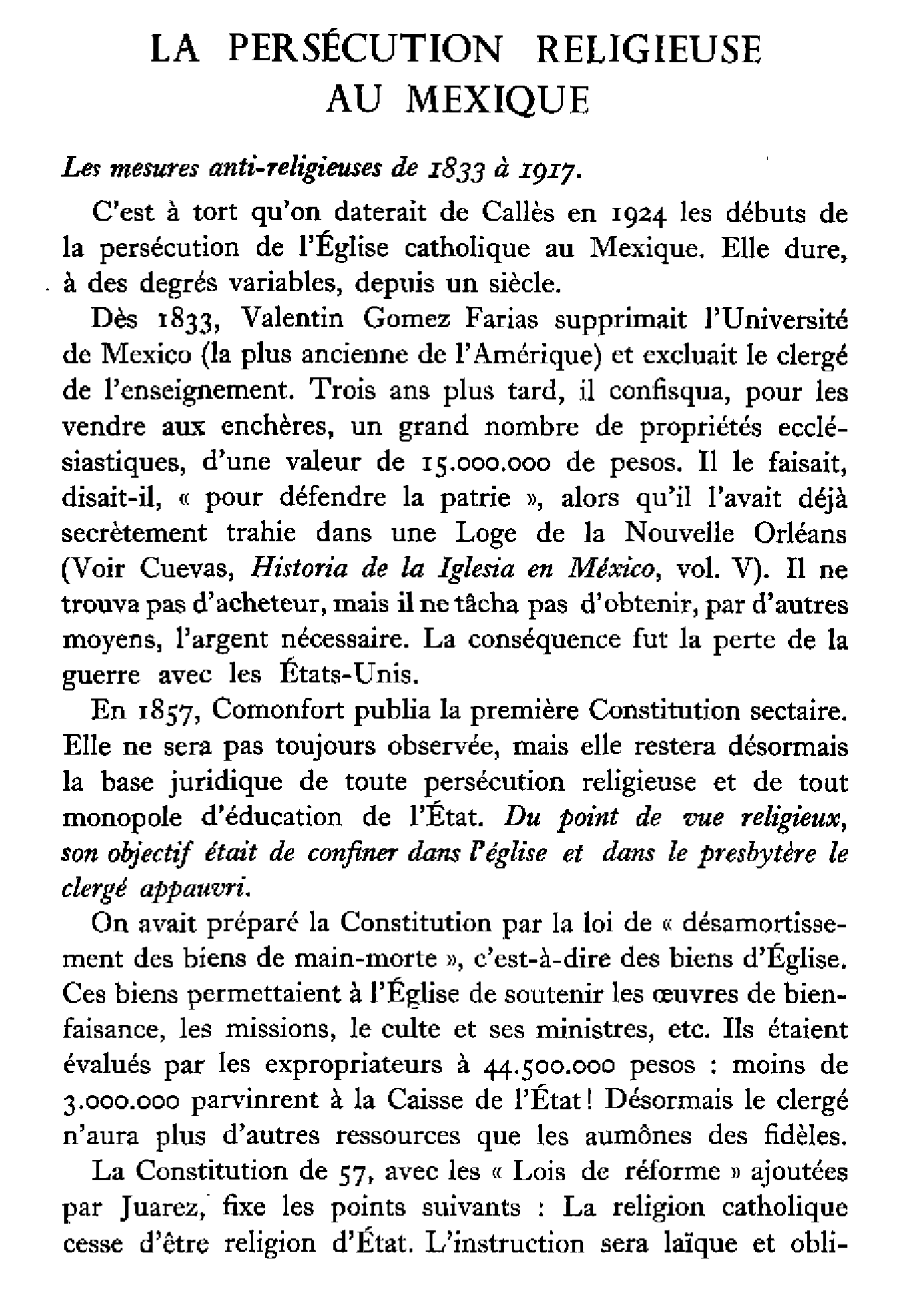 La persécution religieuse au Mexique