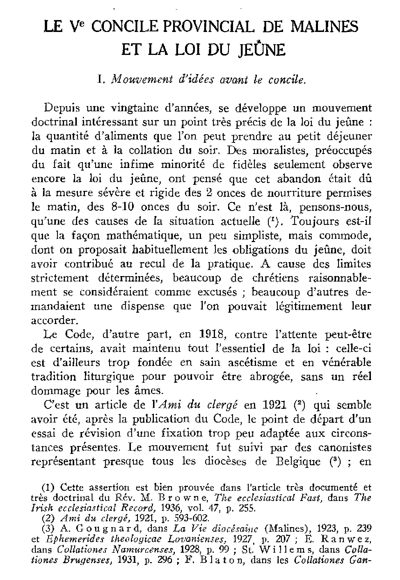 Le Vème Concile provincial de Malines et la loi du jeûne