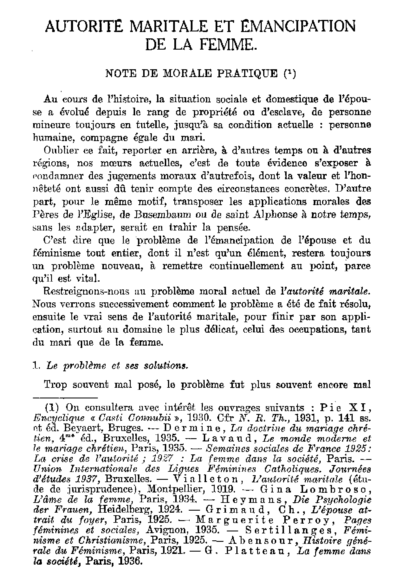 Autorité maritale et émancipation de la femme