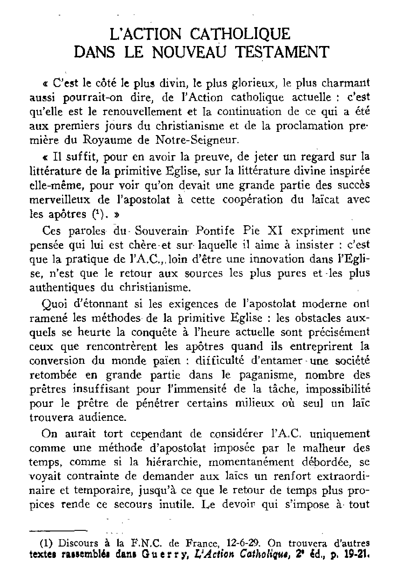 L'action catholique dans le Nouveau Testament