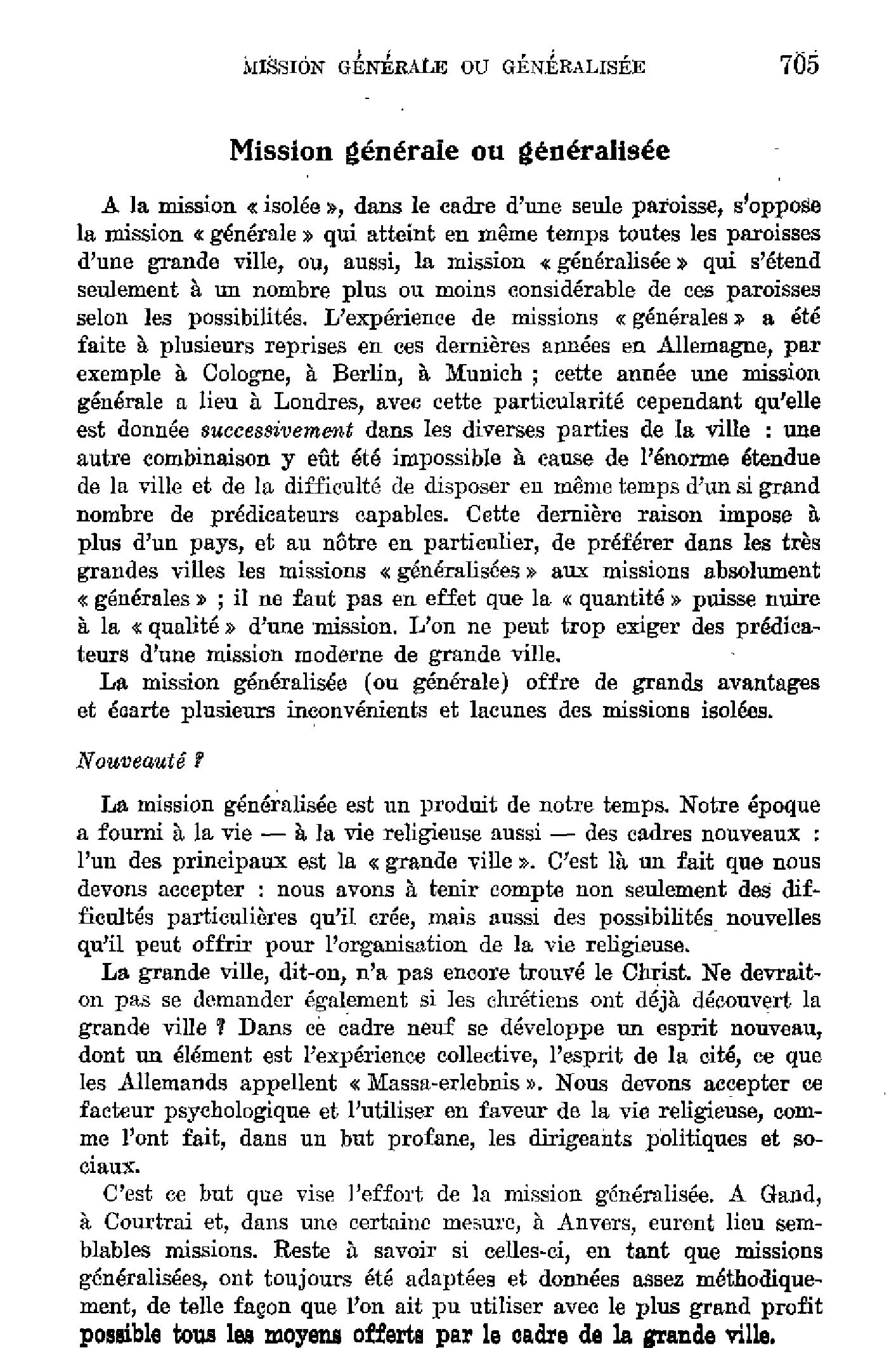Mission générale ou généralisée