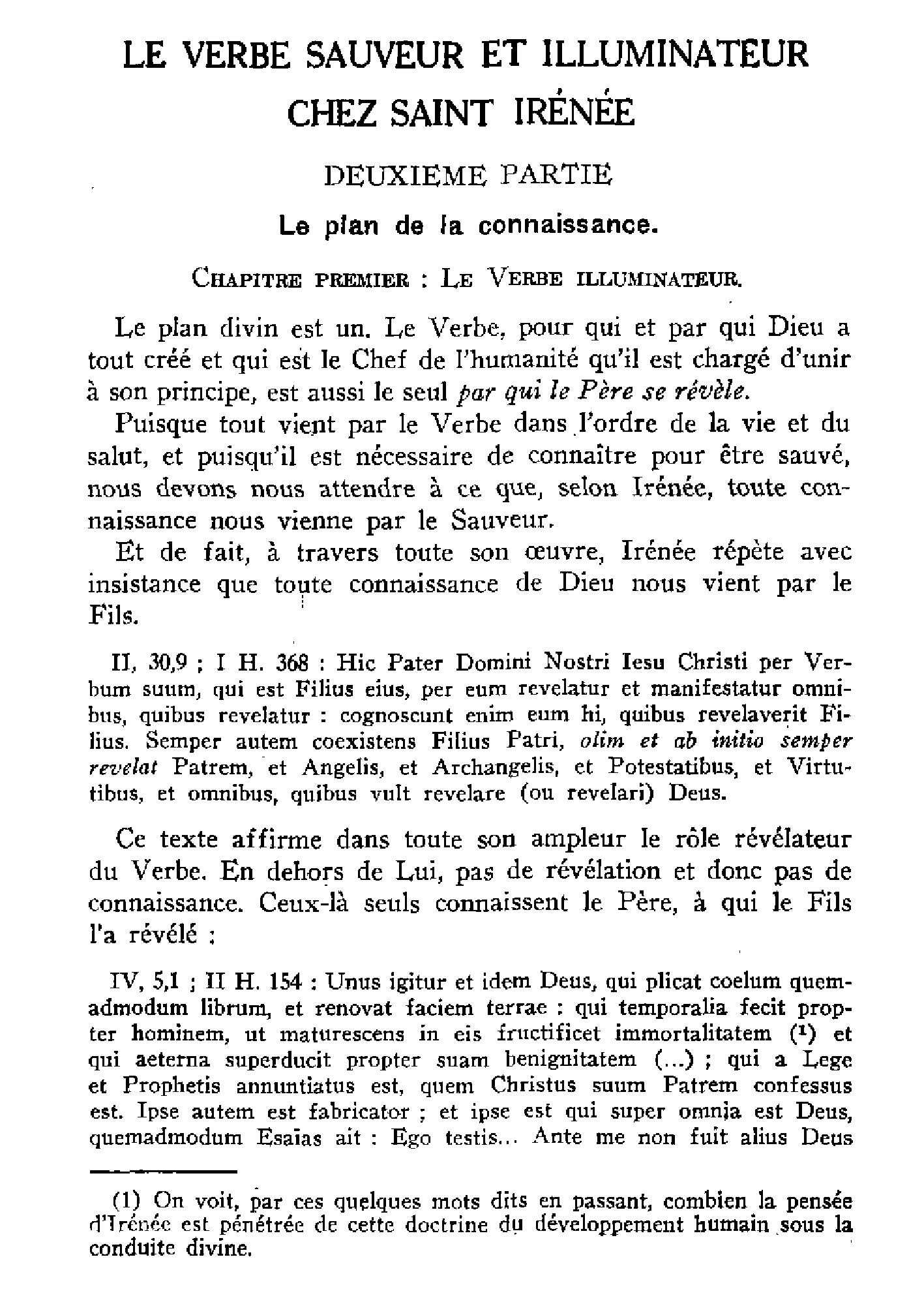 Le Verbe sauveur et illuminateur chez Saint Irénée. Le plan de la connaissance.