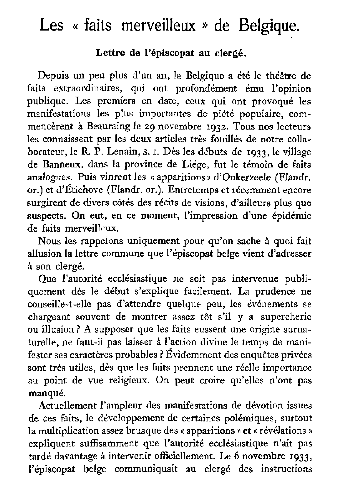 Les 'faits merveilleux' de Belgique