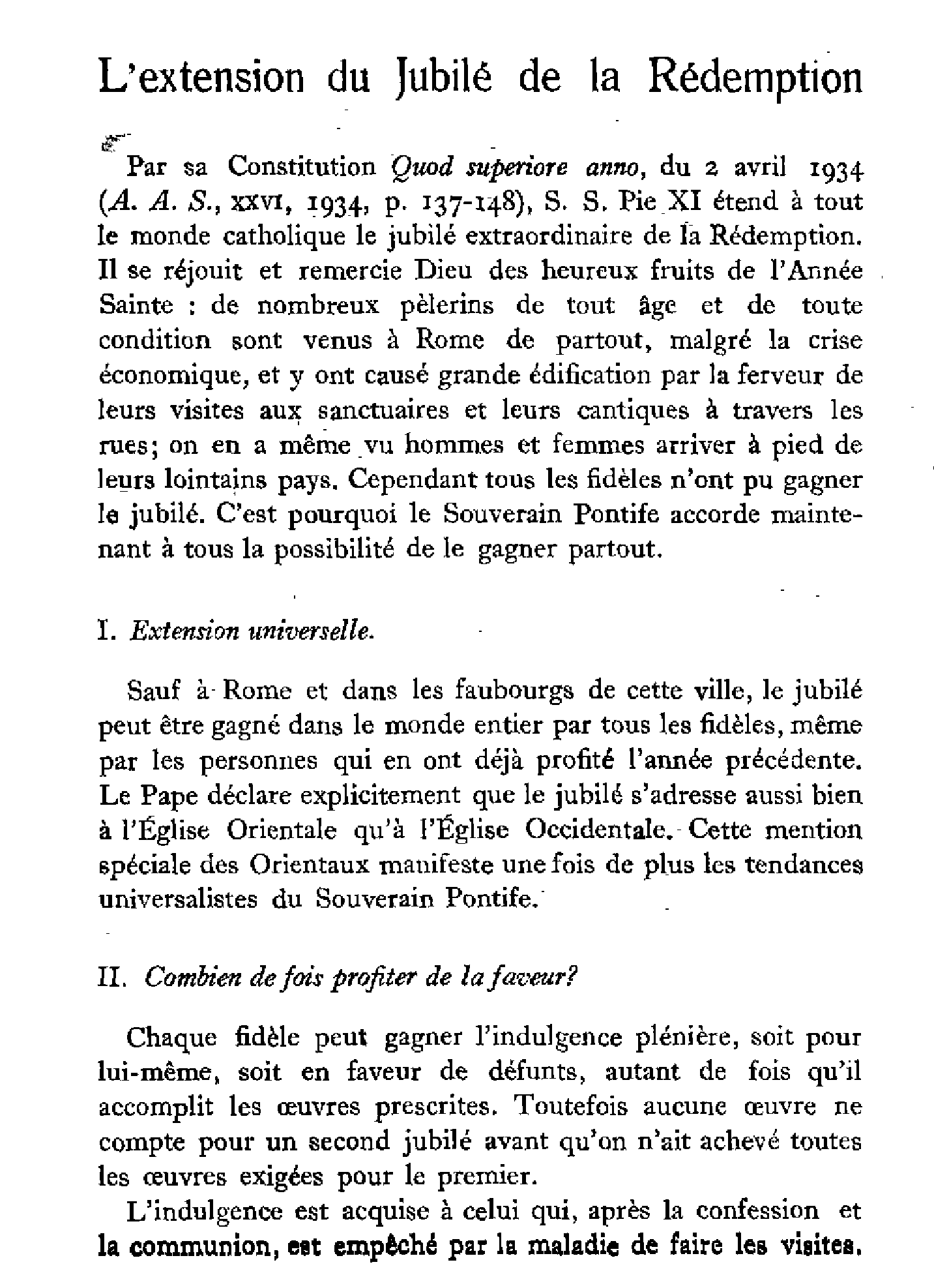 L'extension du Jubilé de la Rédemption