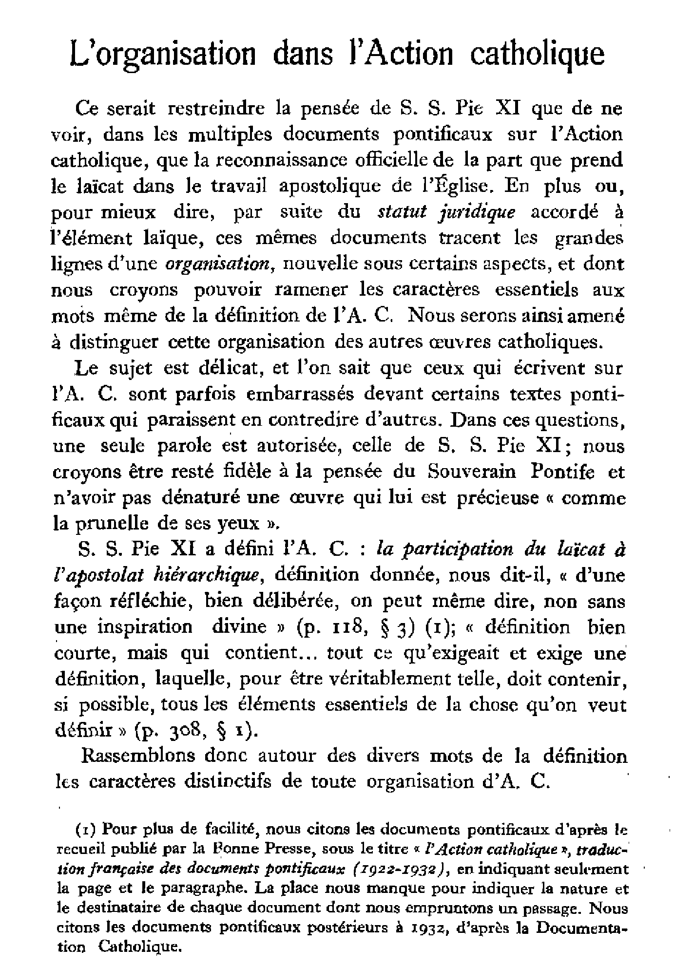 L'organisation dans l'Action catholique