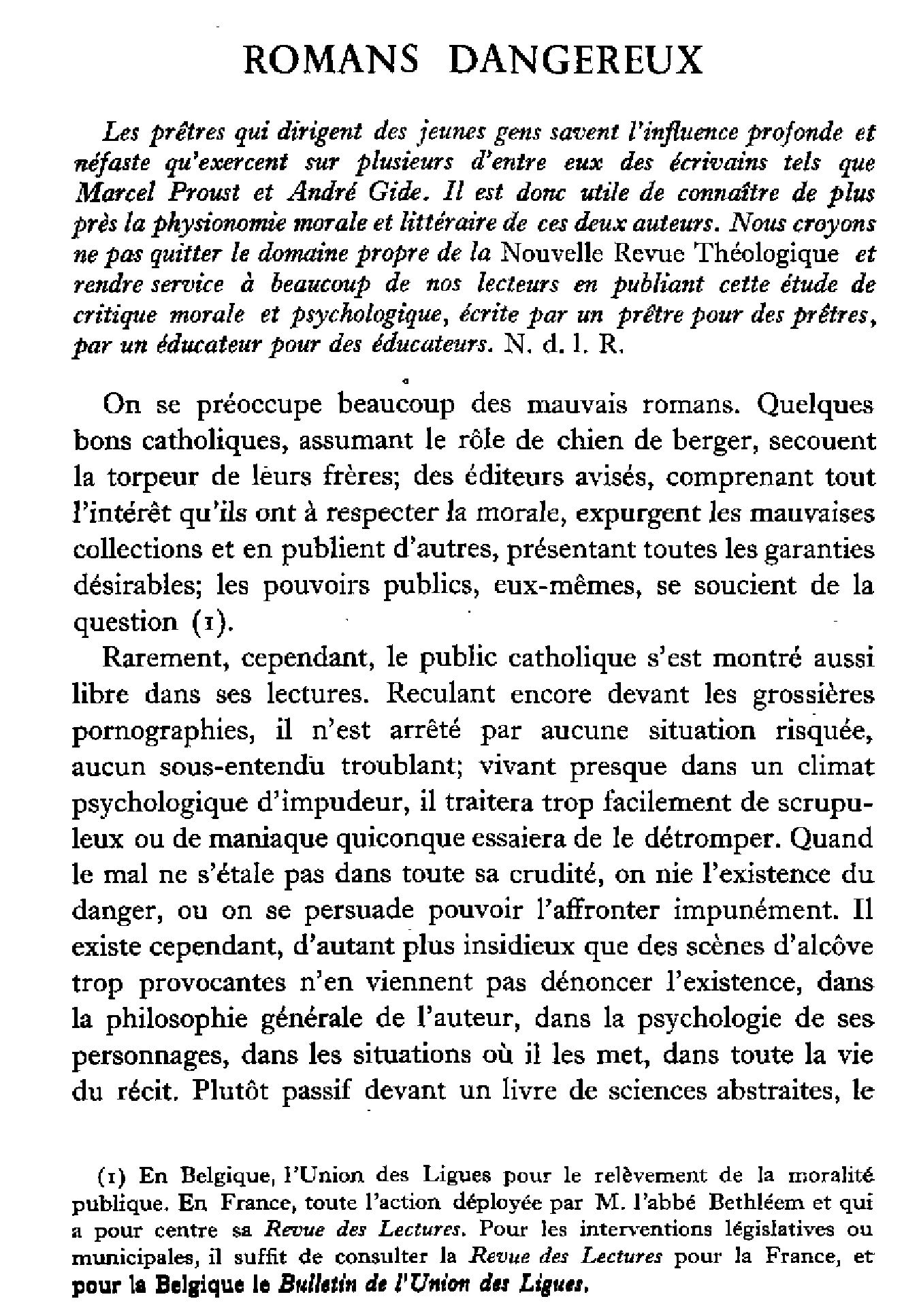 Romans dangereux (I)