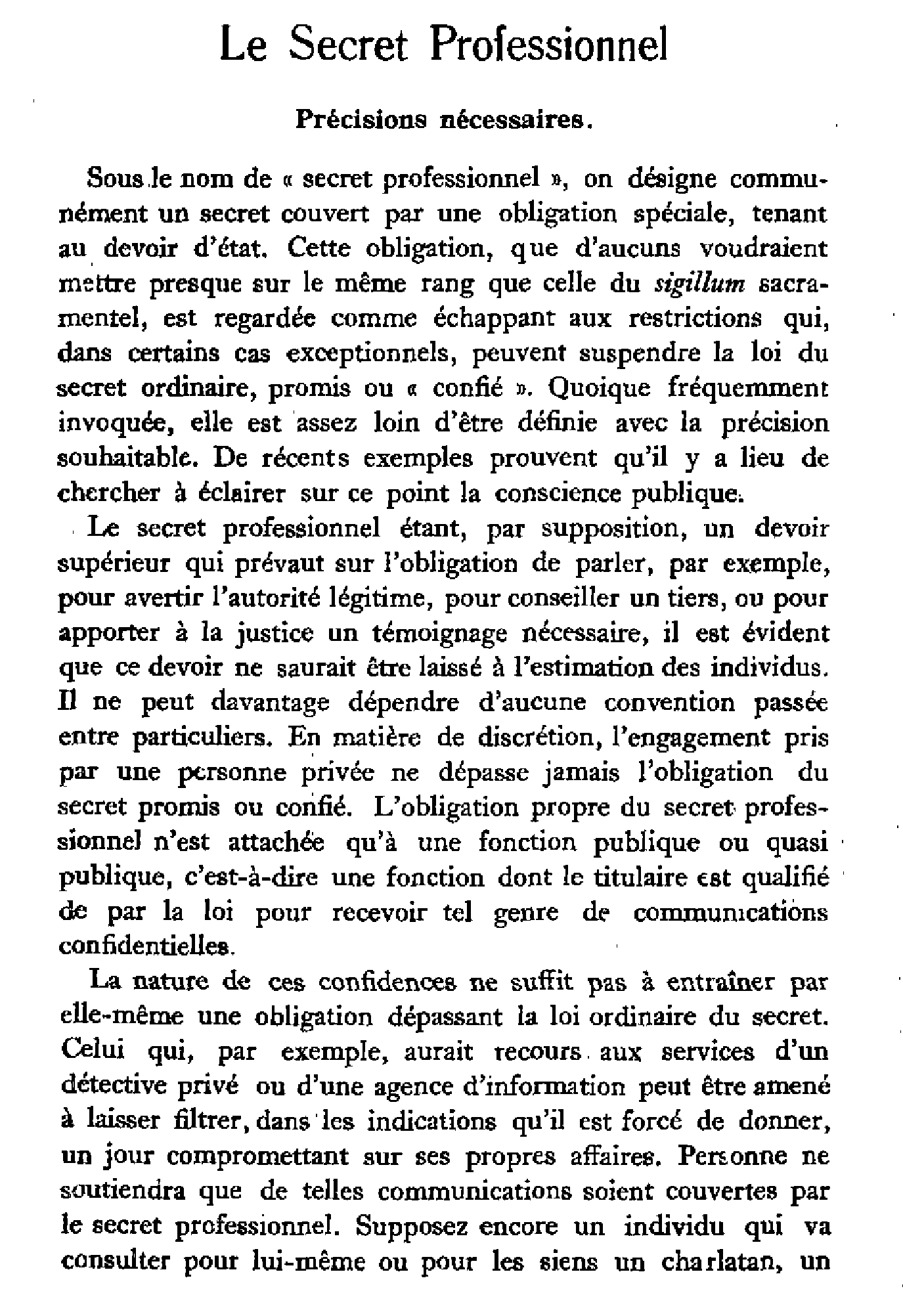Le Secret Professionnel