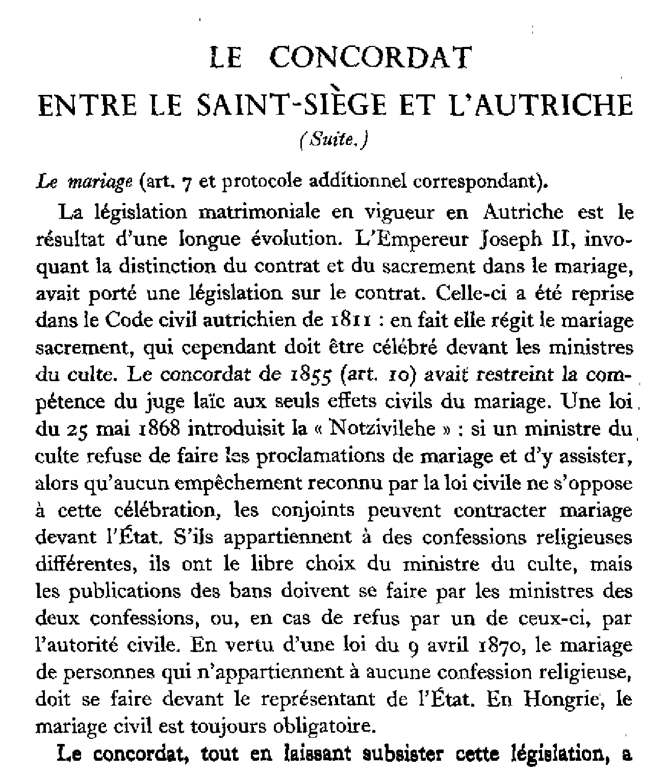 Le Concordat entre le Saint-Siège et l'Autriche. CONSIDÉRATIONS GÉNÉRALES. (suite)