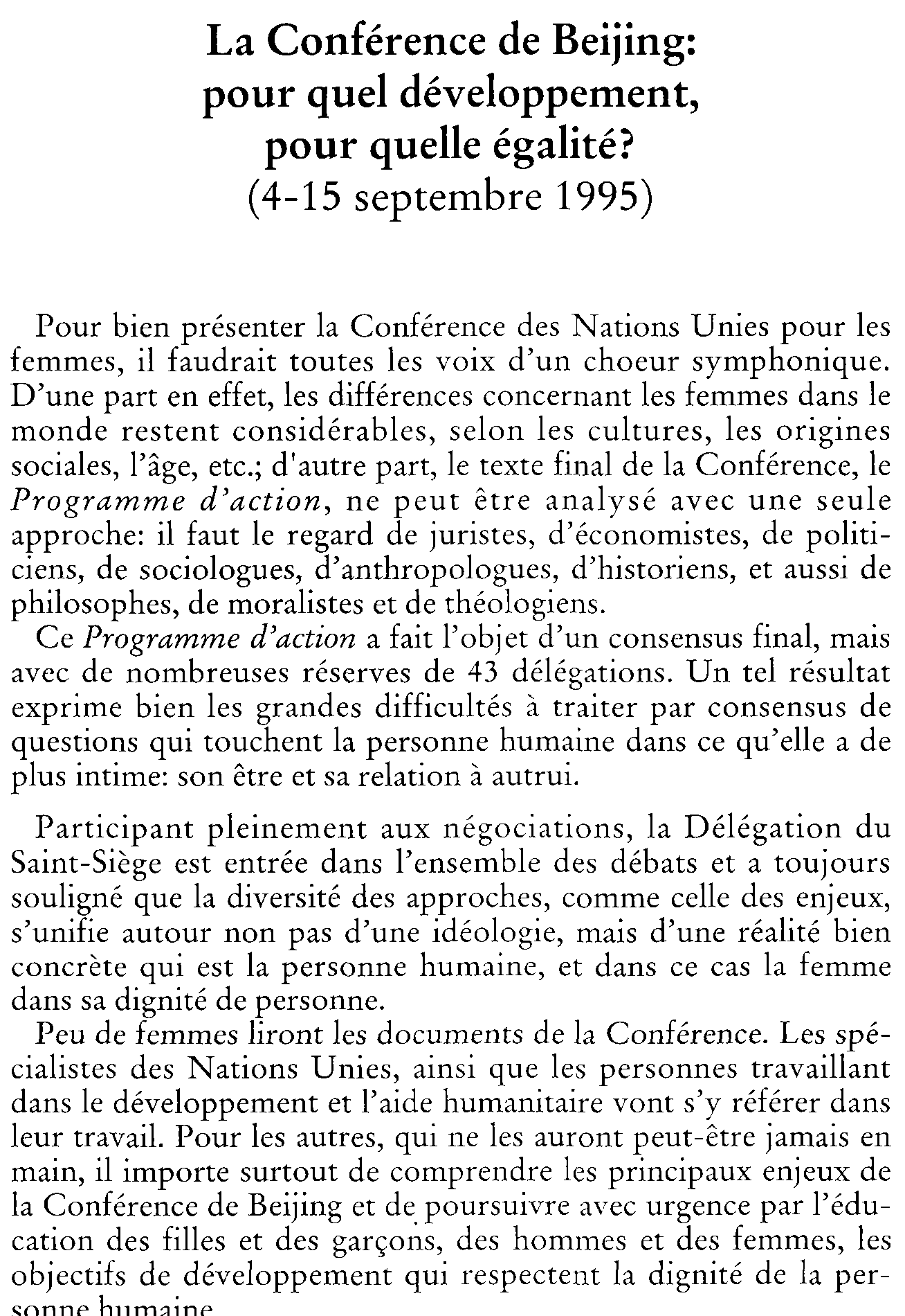 La Conférence de Beijing: pour quel développement, pour quelle égalité? (4-15 septembre 1995)