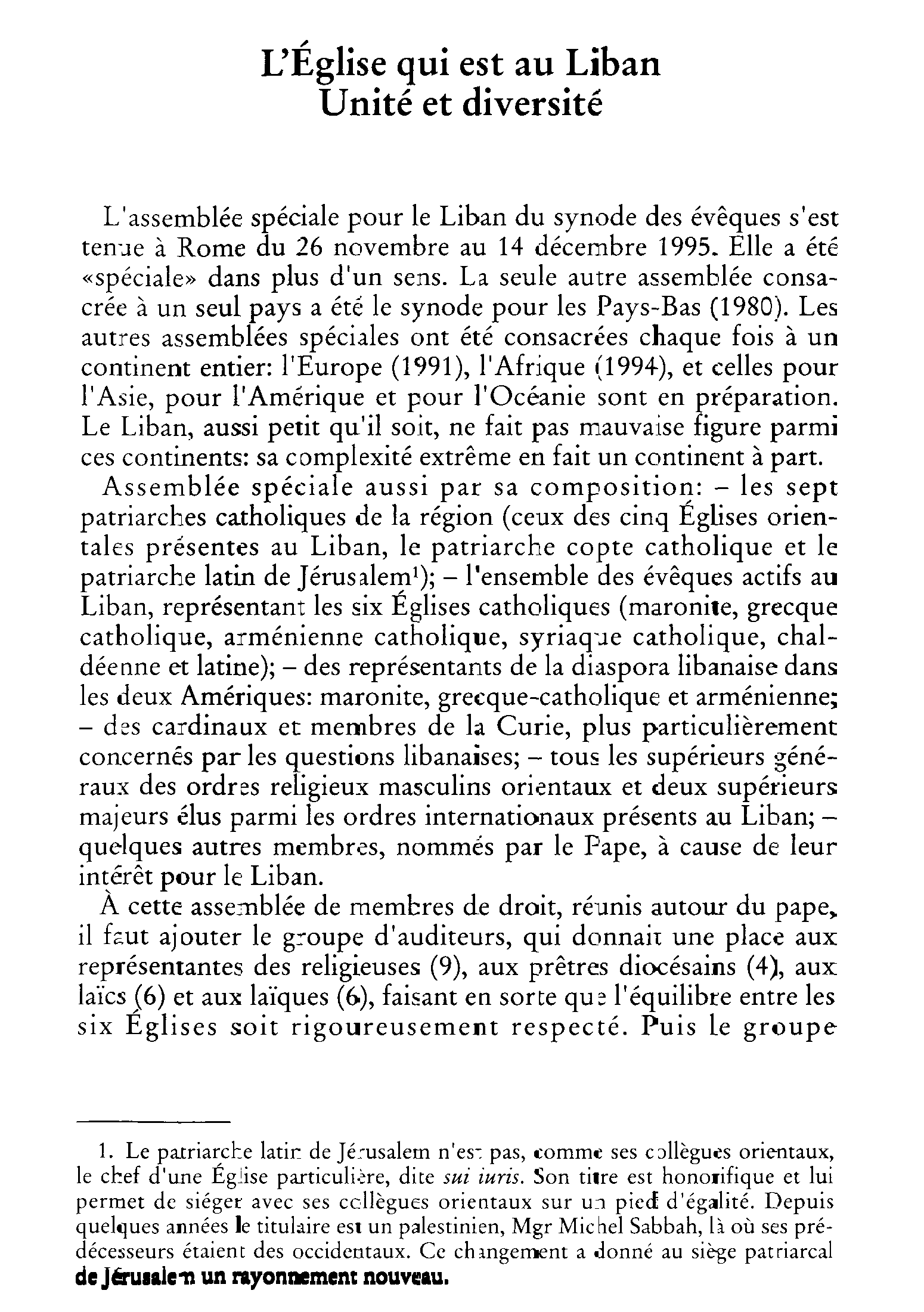 L'Église qui est au Liban. Unité et diversité