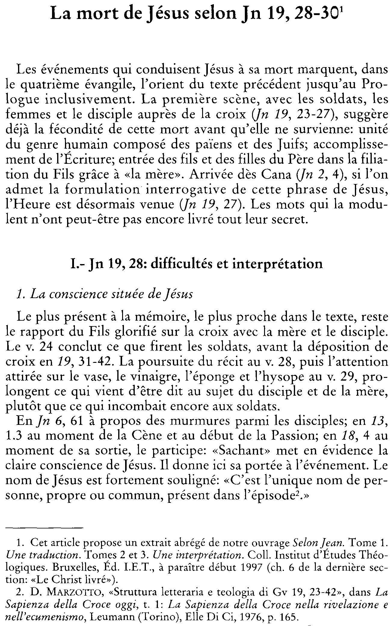 La mort de Jésus selon Jean 19,28-30