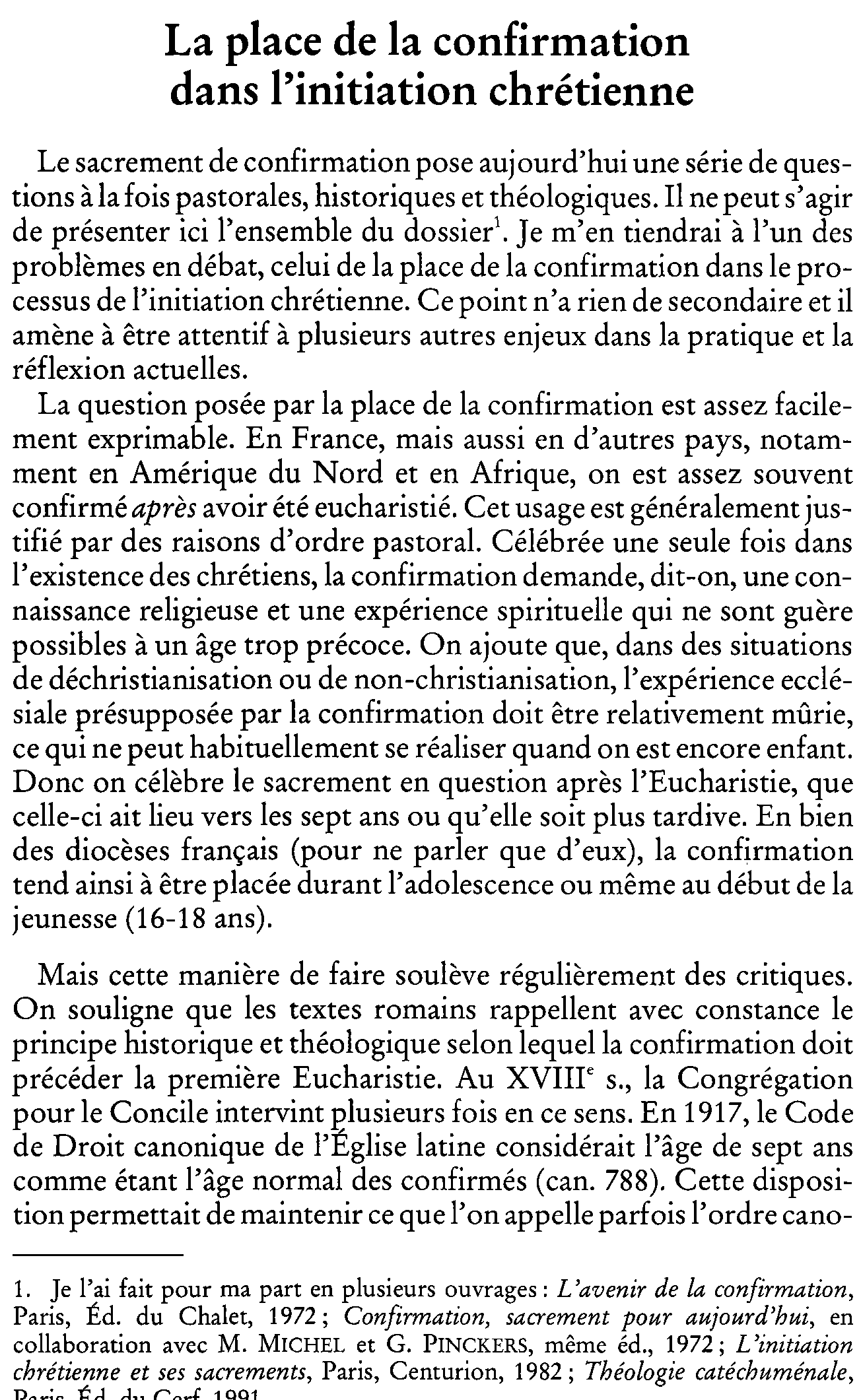 La place de la confirmation dans l'initiation chrétienne