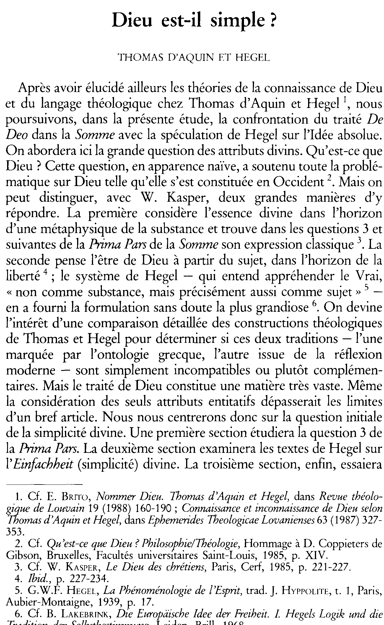 Dieu est-il simple? Thomas d'Aquin et Hegel