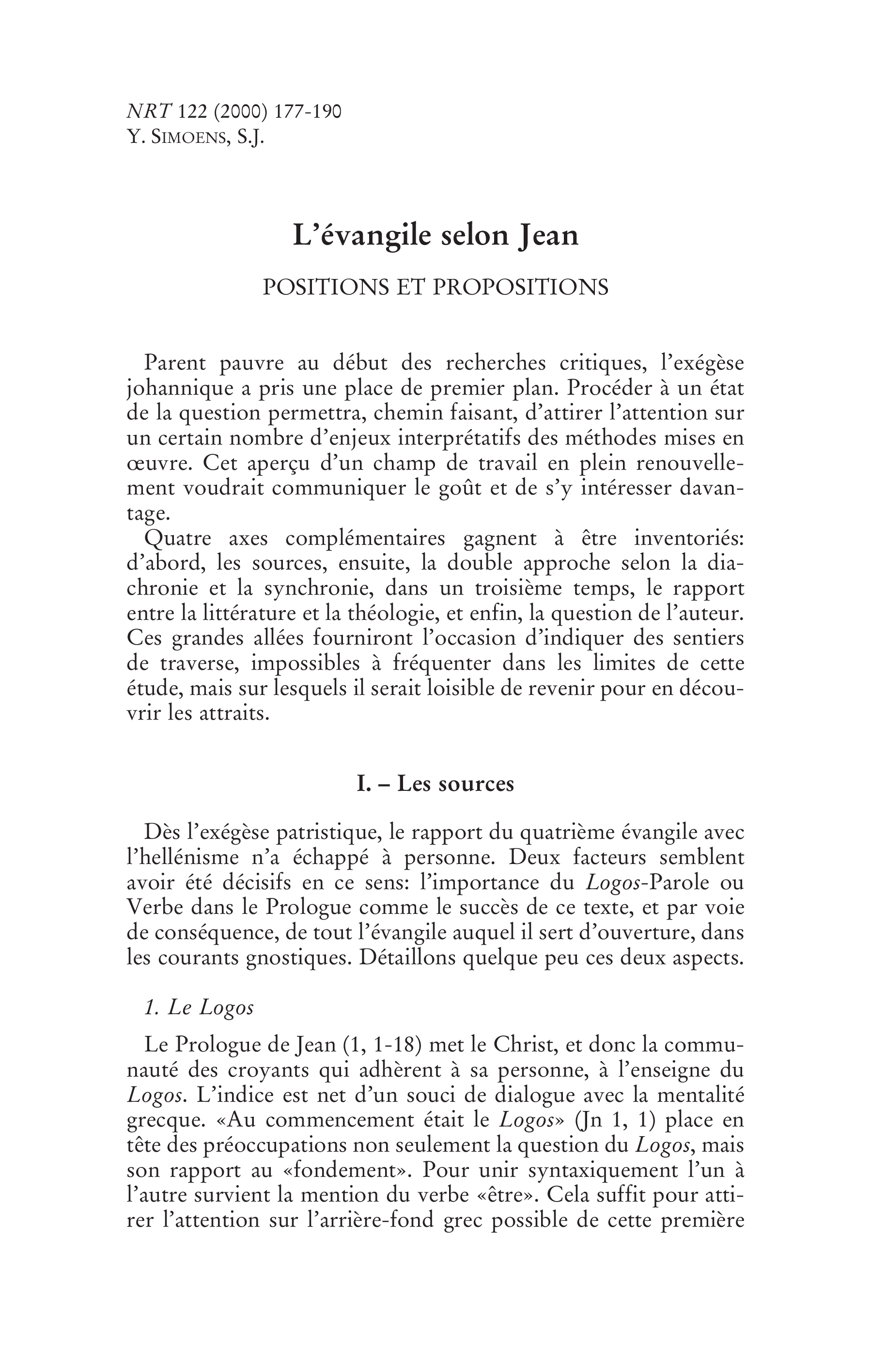 L'évangile selon Jean. Positions et propositions