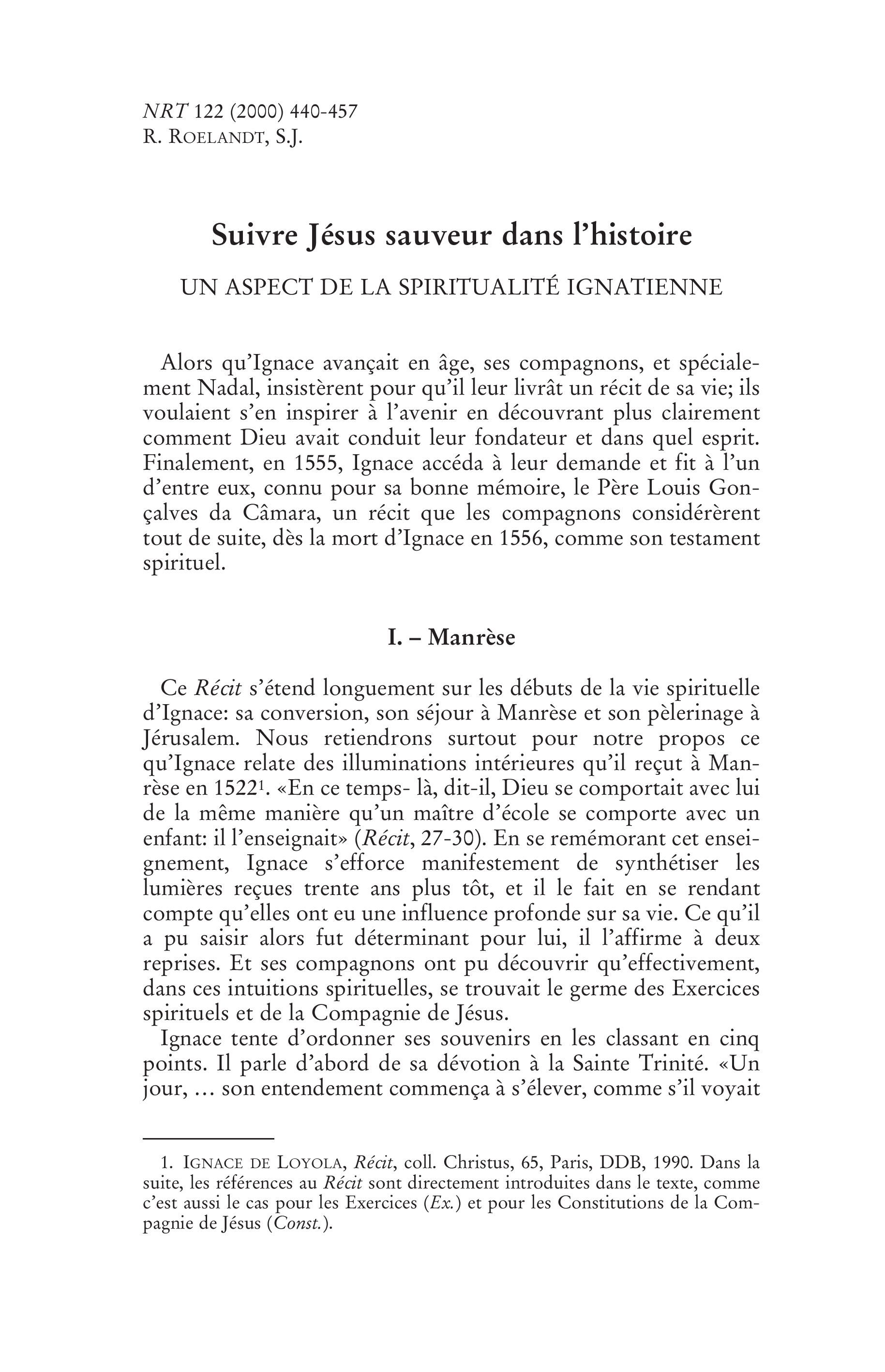 Suivre Jésus sauveur dans l'histoire. Un aspect de la spiritualité ignatienne