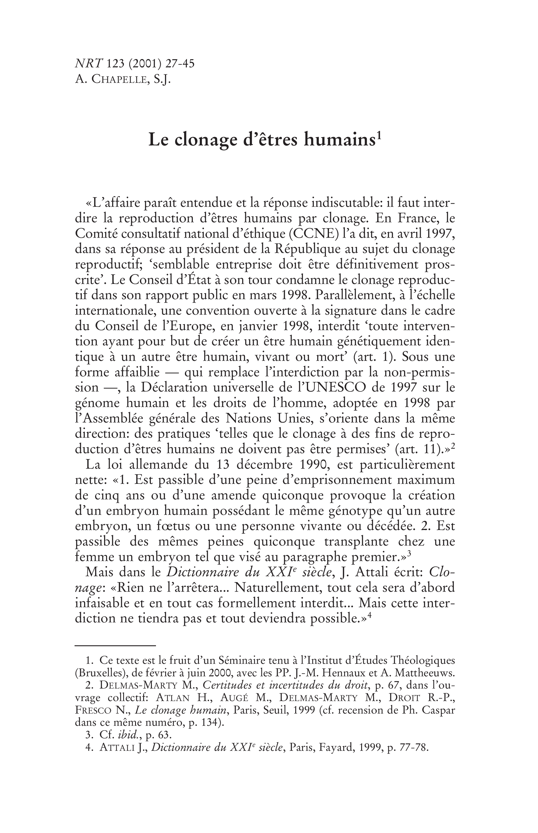 Le clonage d'êtres humains