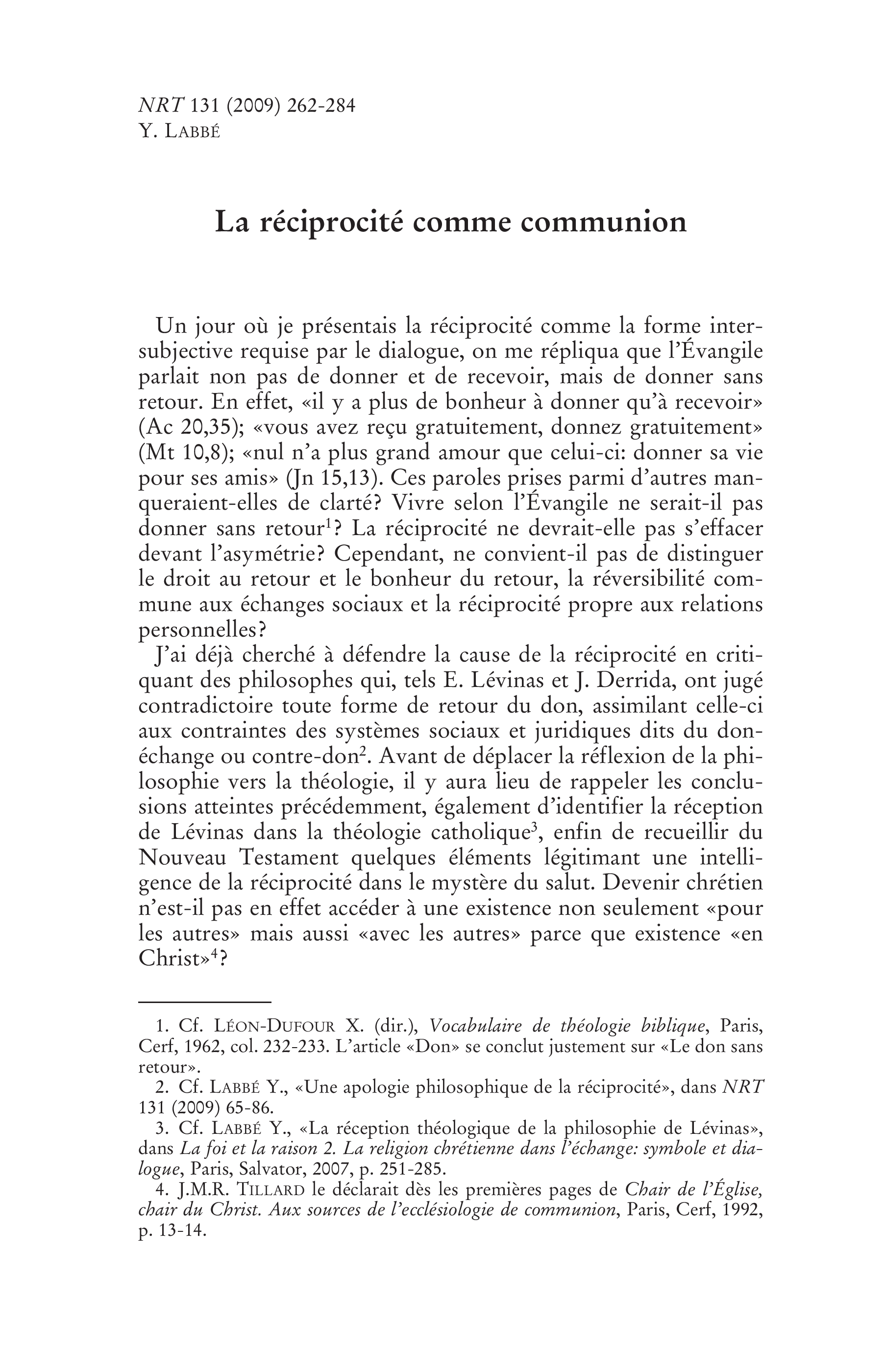 La réciprocité comme communion