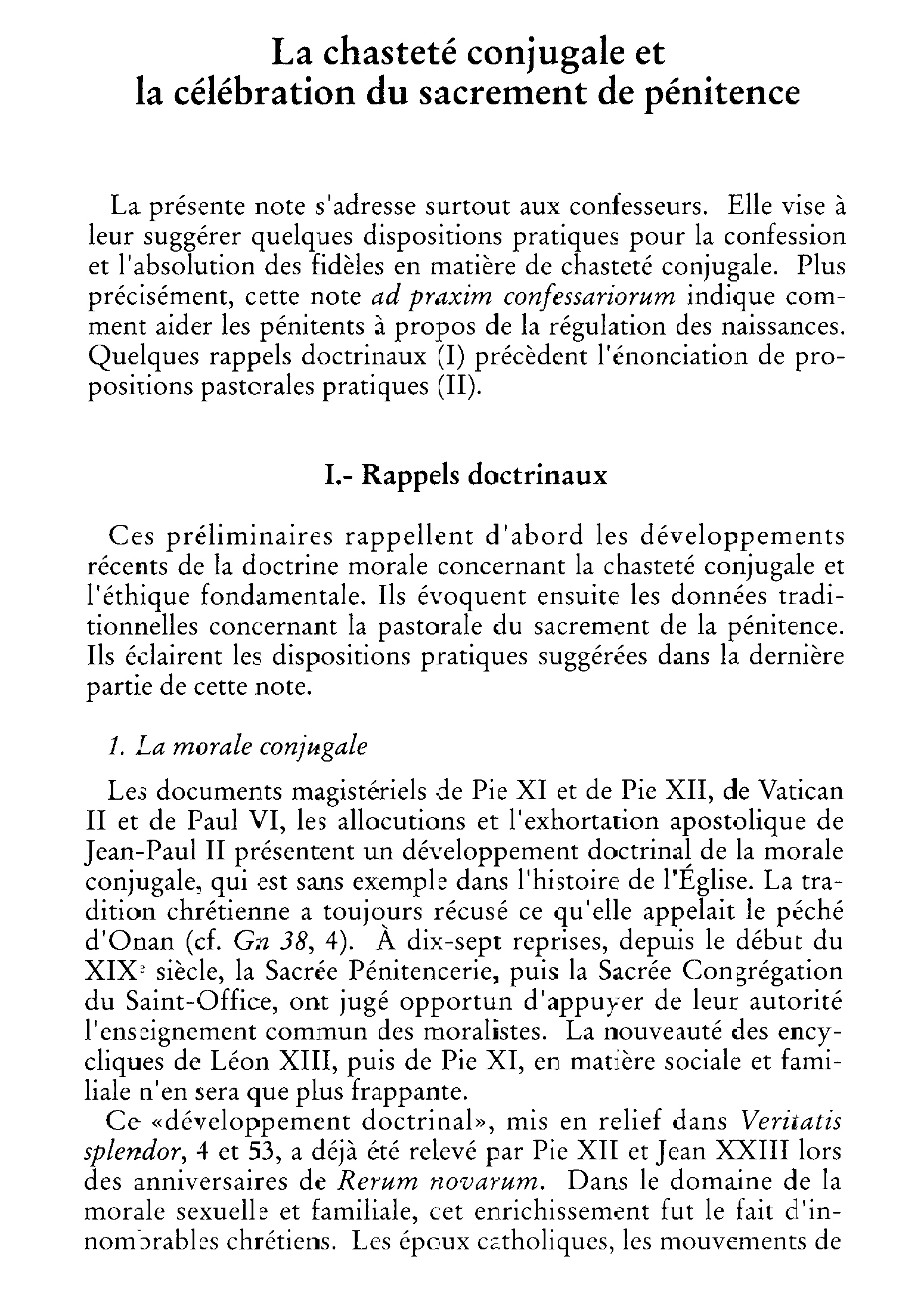 La chasteté conjugale et la célébration du sacrement de pénitence