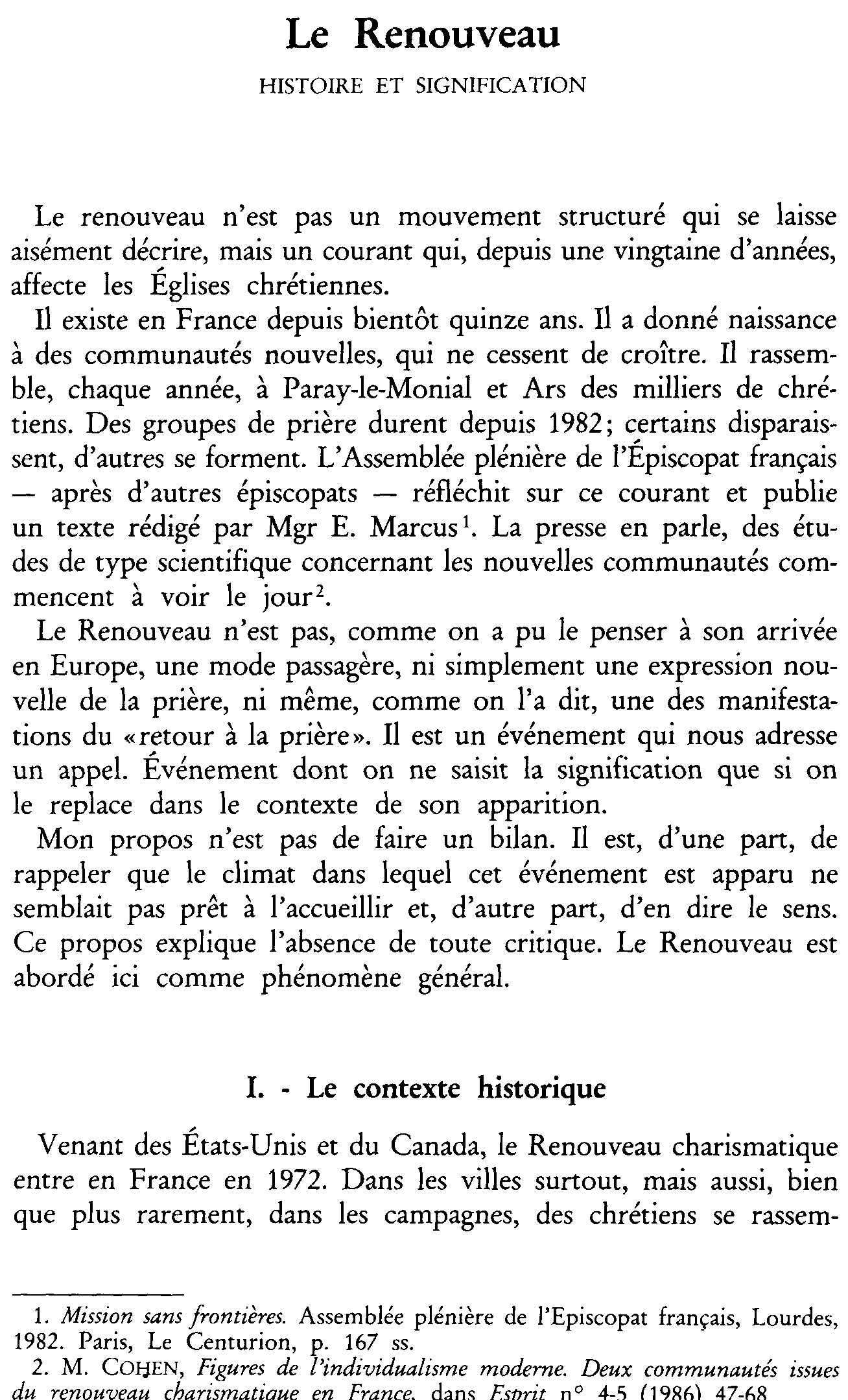 Le Renouveau. Histoire et signification