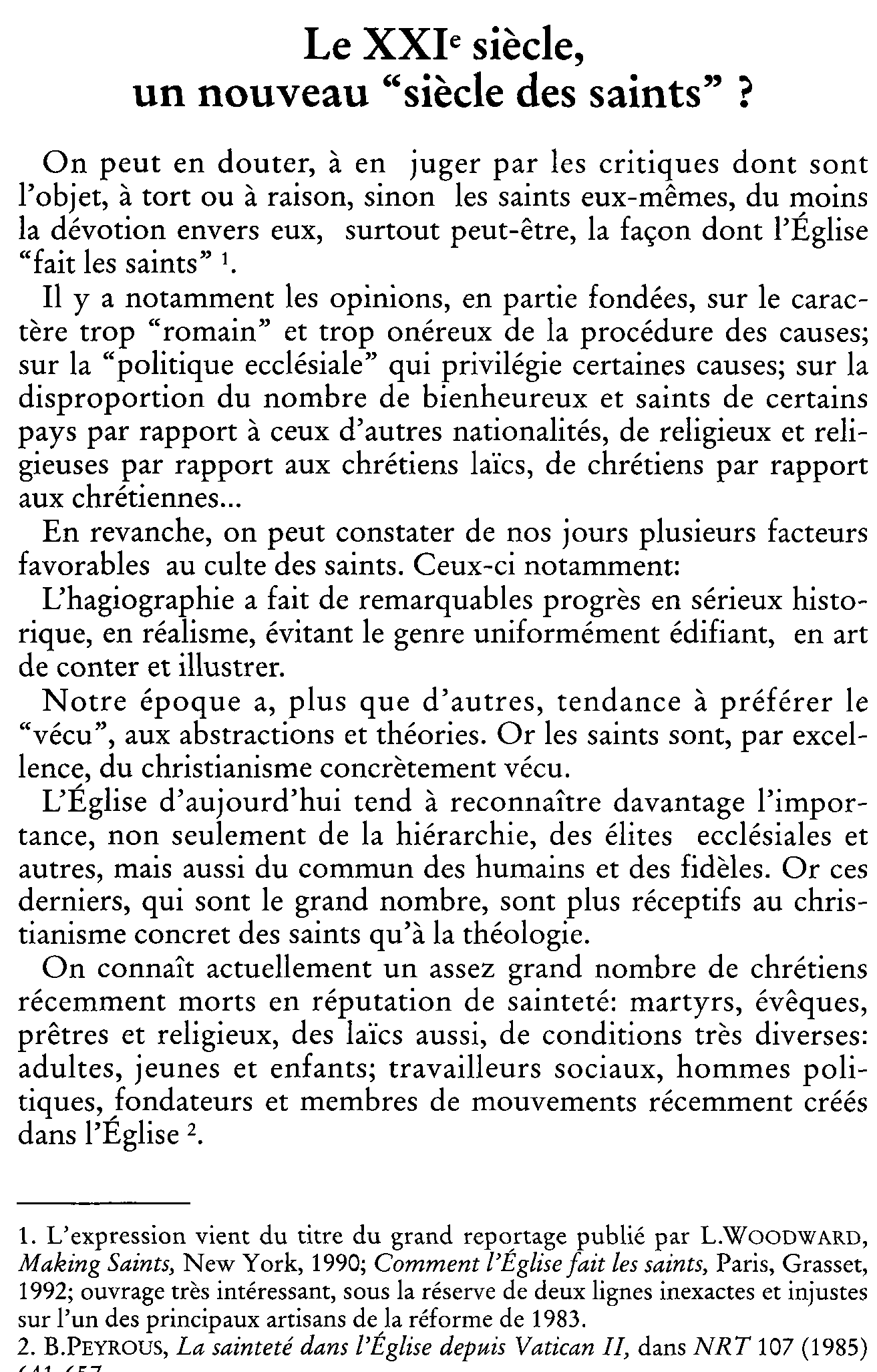 Le XXIe siècle, un nouveau «siècle des saints»?