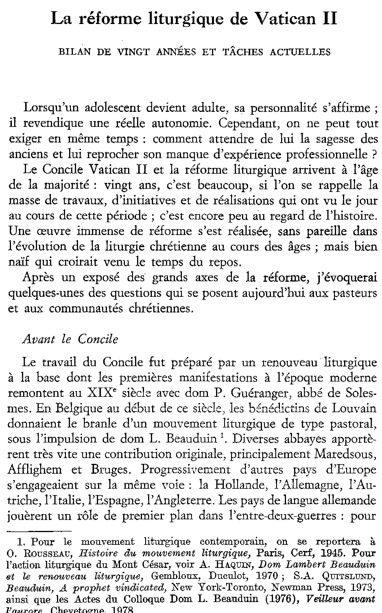 La réforme liturgique de Vatican II