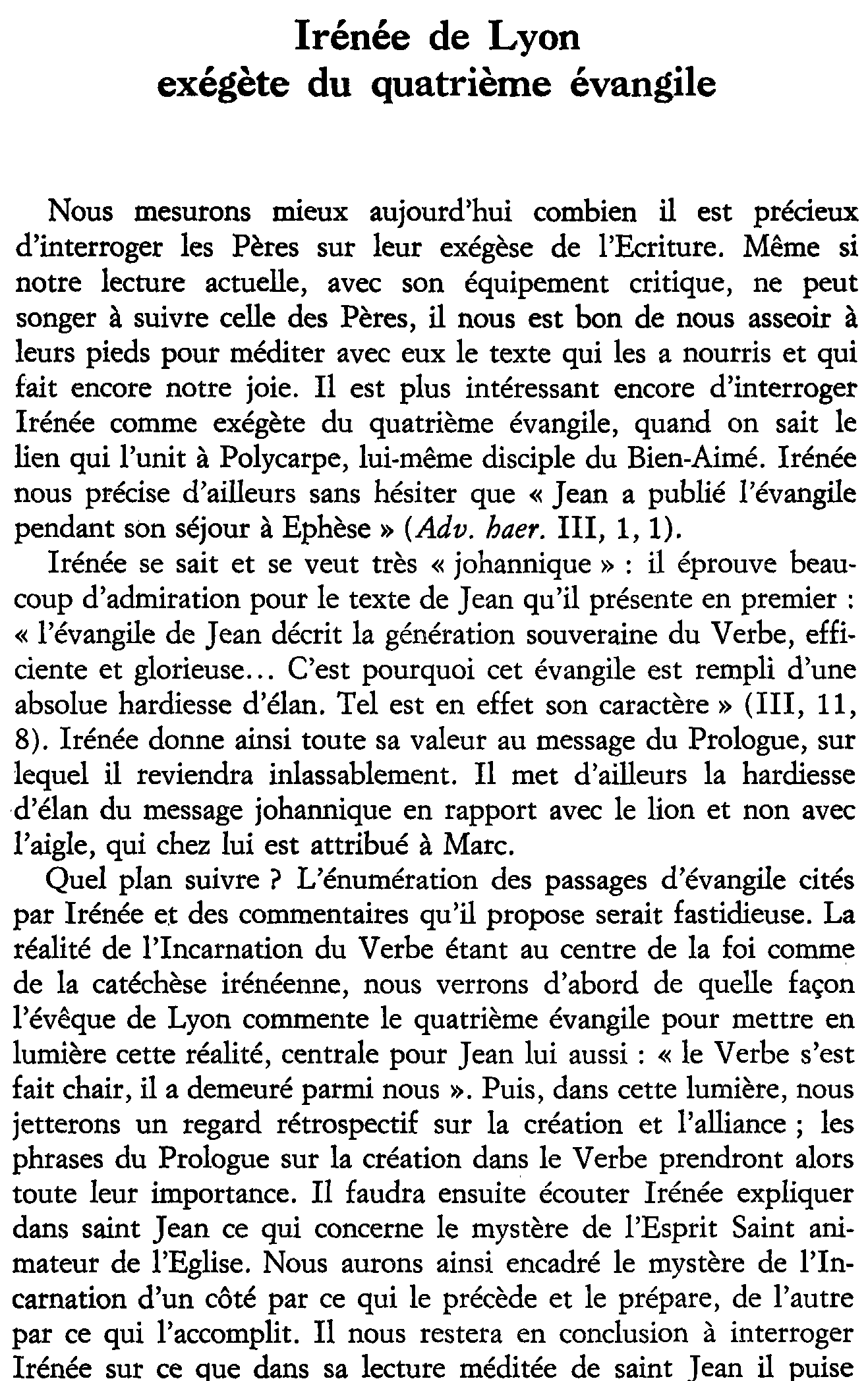 Irénée de Lyon exégète du quatrième évangile