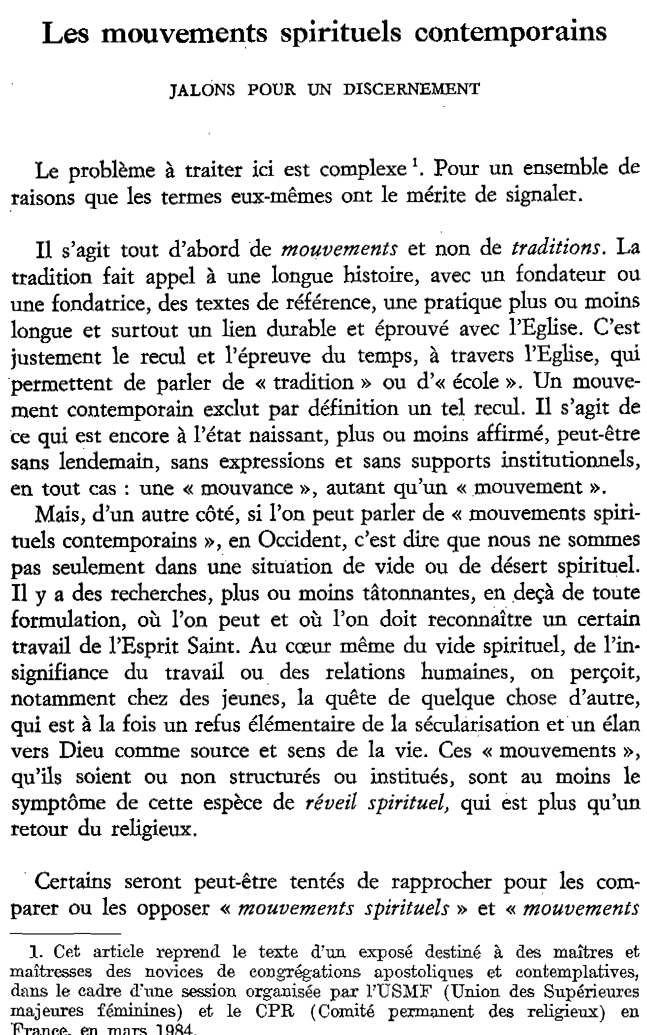 Les mouvements spirituels contemporains