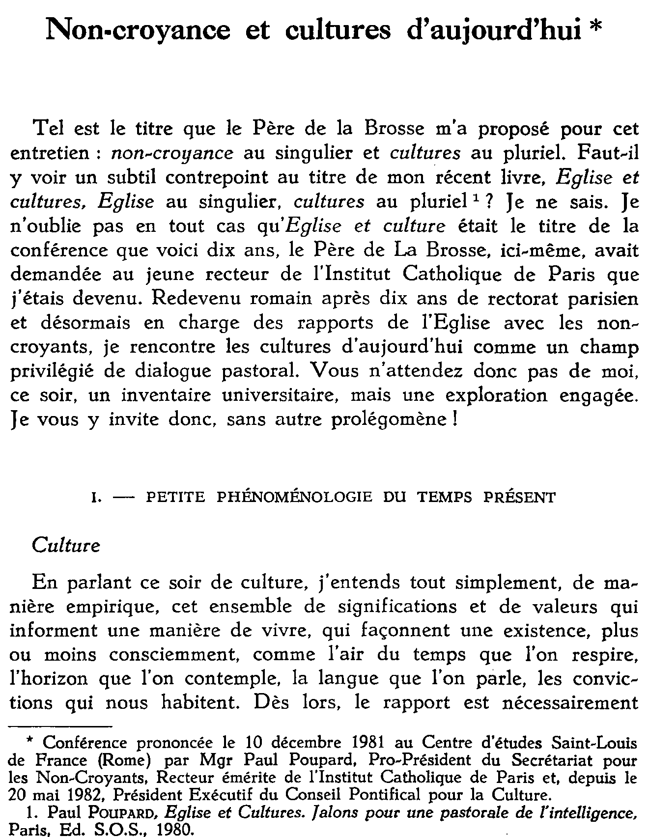 Non-croyance et cultures d'aujourd'hui
