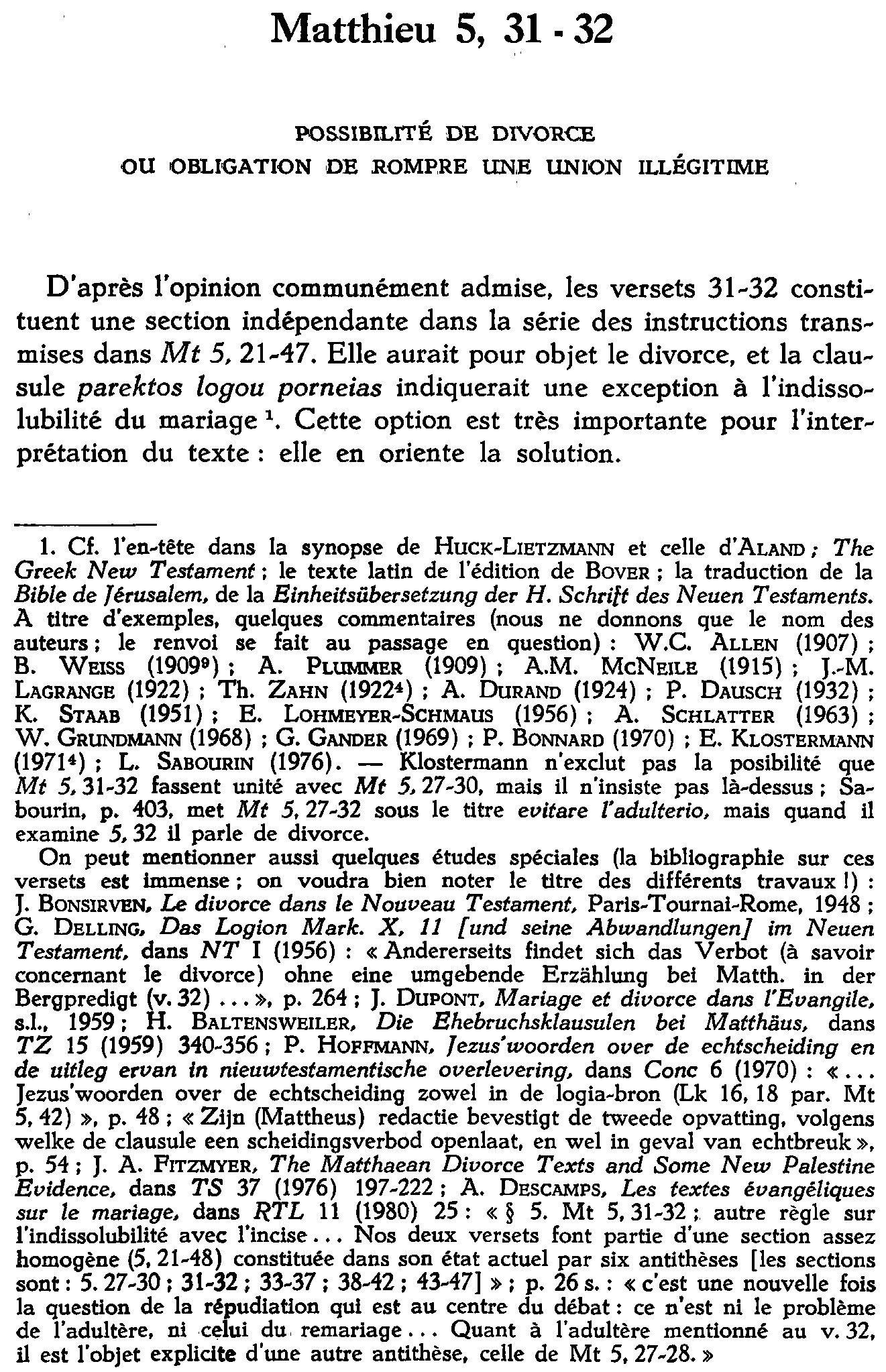 Matthieu 5,31-32. Possibilité de divorce ou obligation de rompre une union illégitime