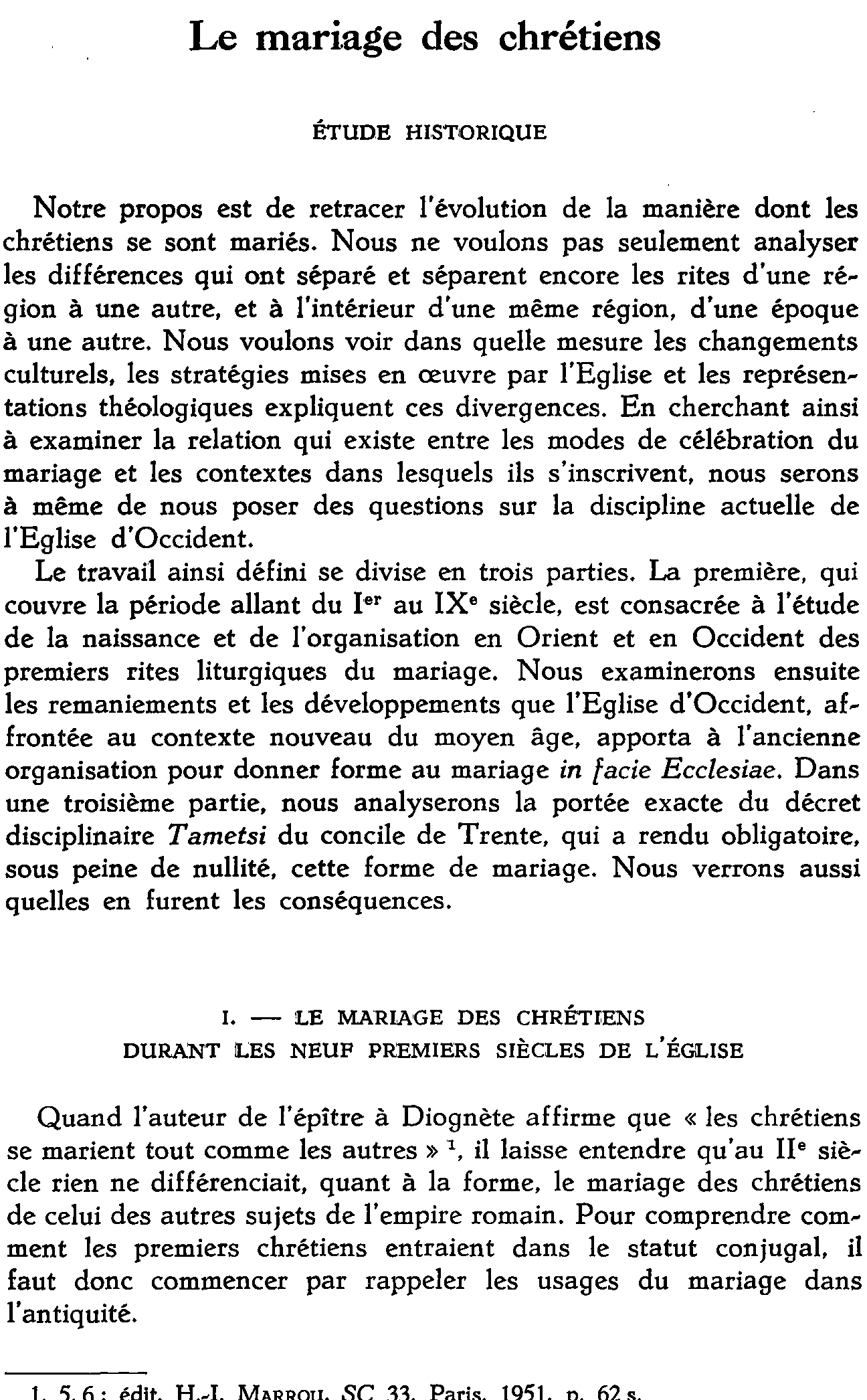 Le mariage des chrétiens. Étude historique
