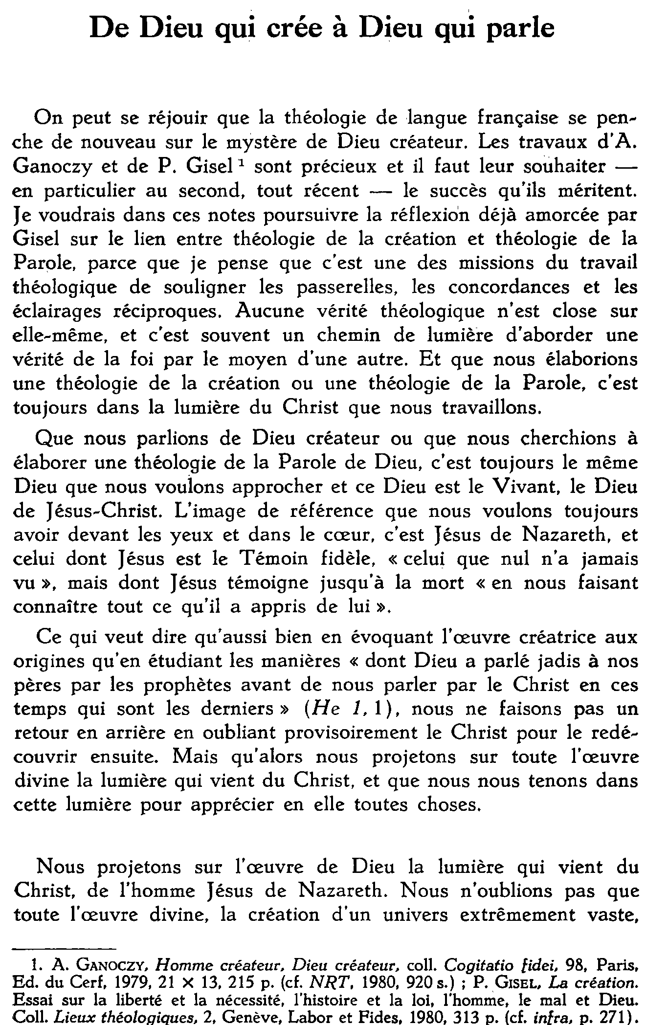 De Dieu qui crée à Dieu qui parle