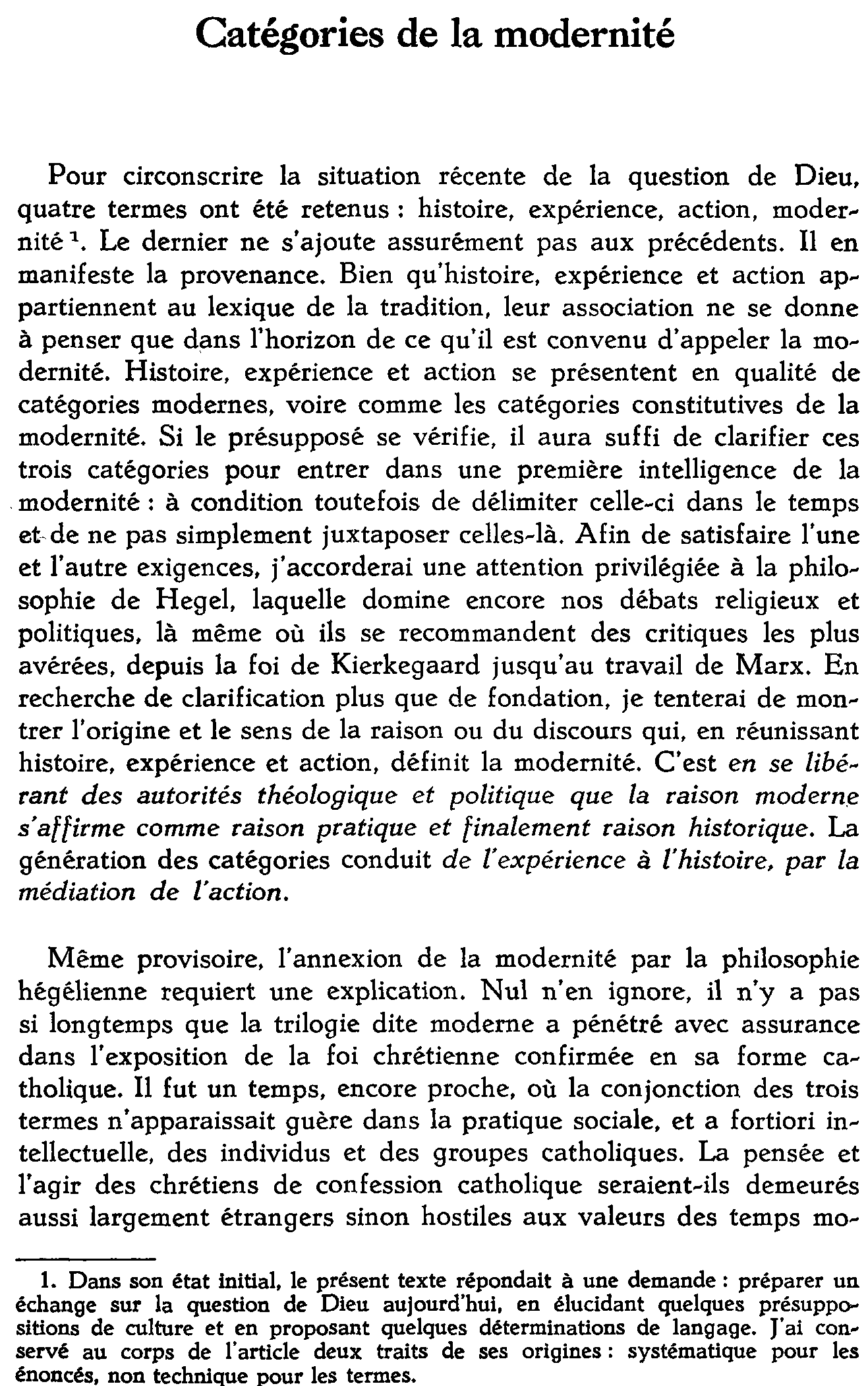 Catégories de la modernité