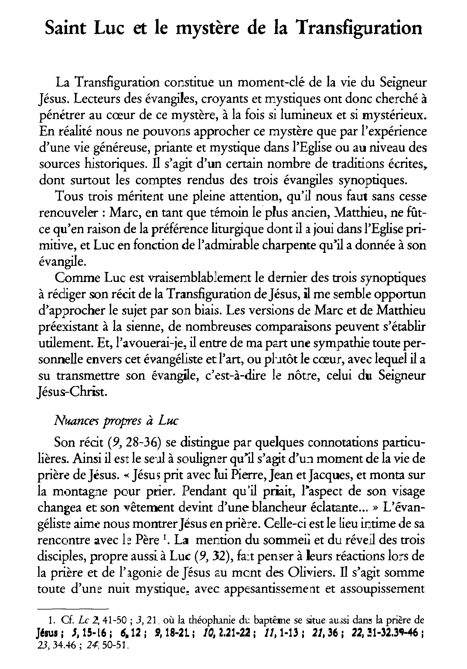 Saint Luc et le mystère de la Transfiguration