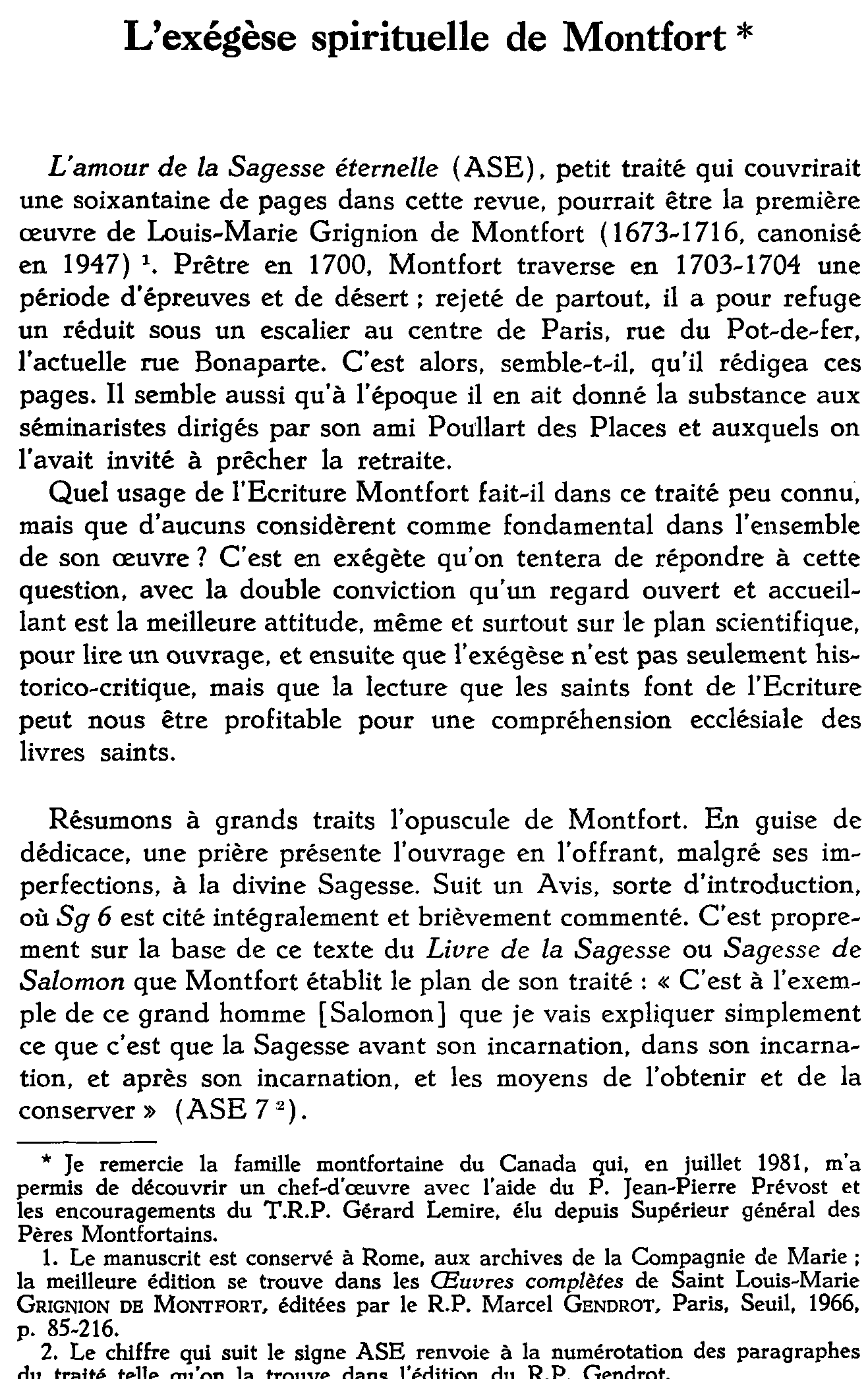L'exégèse spirituelle de Montfort