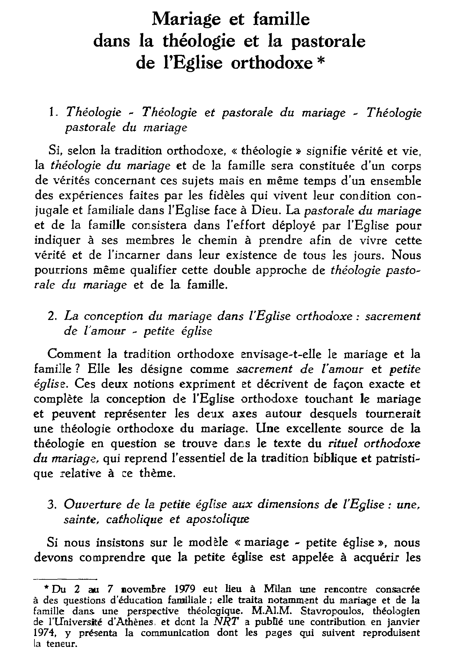 Mariage et famille dans la théologie et la pastorale de l'Église orthodoxe