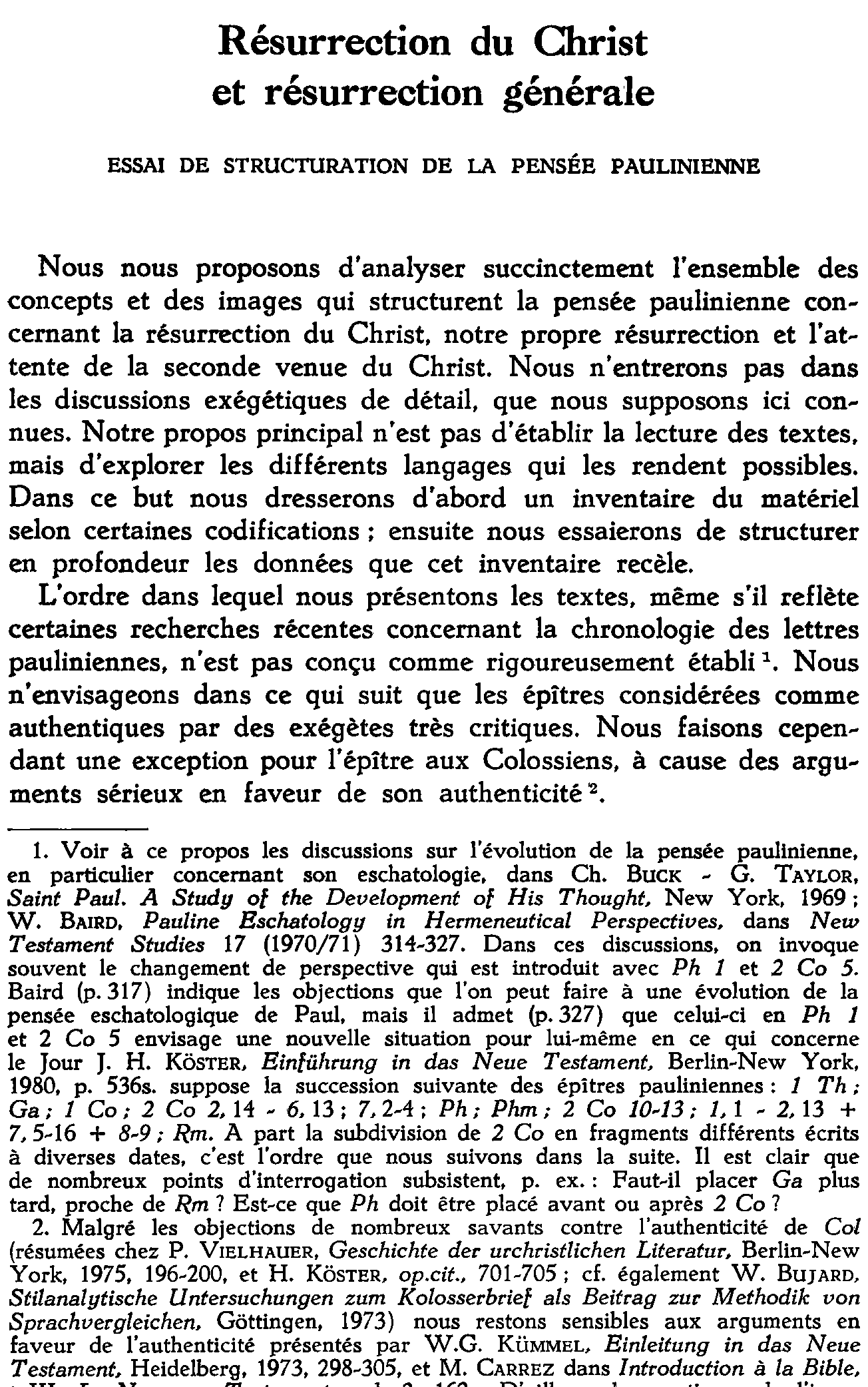 Résurrection du Christ et résurrection générale. Essai de structuration de lapensée paulinienne